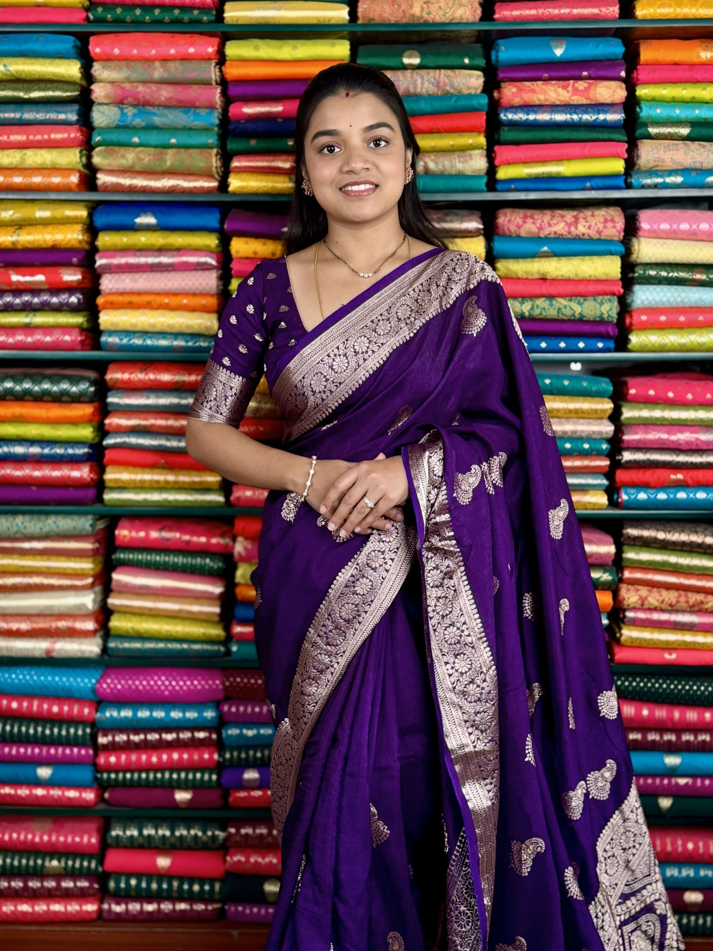 Viscose Georgette Antique Zari Mango Butta Purple Saree