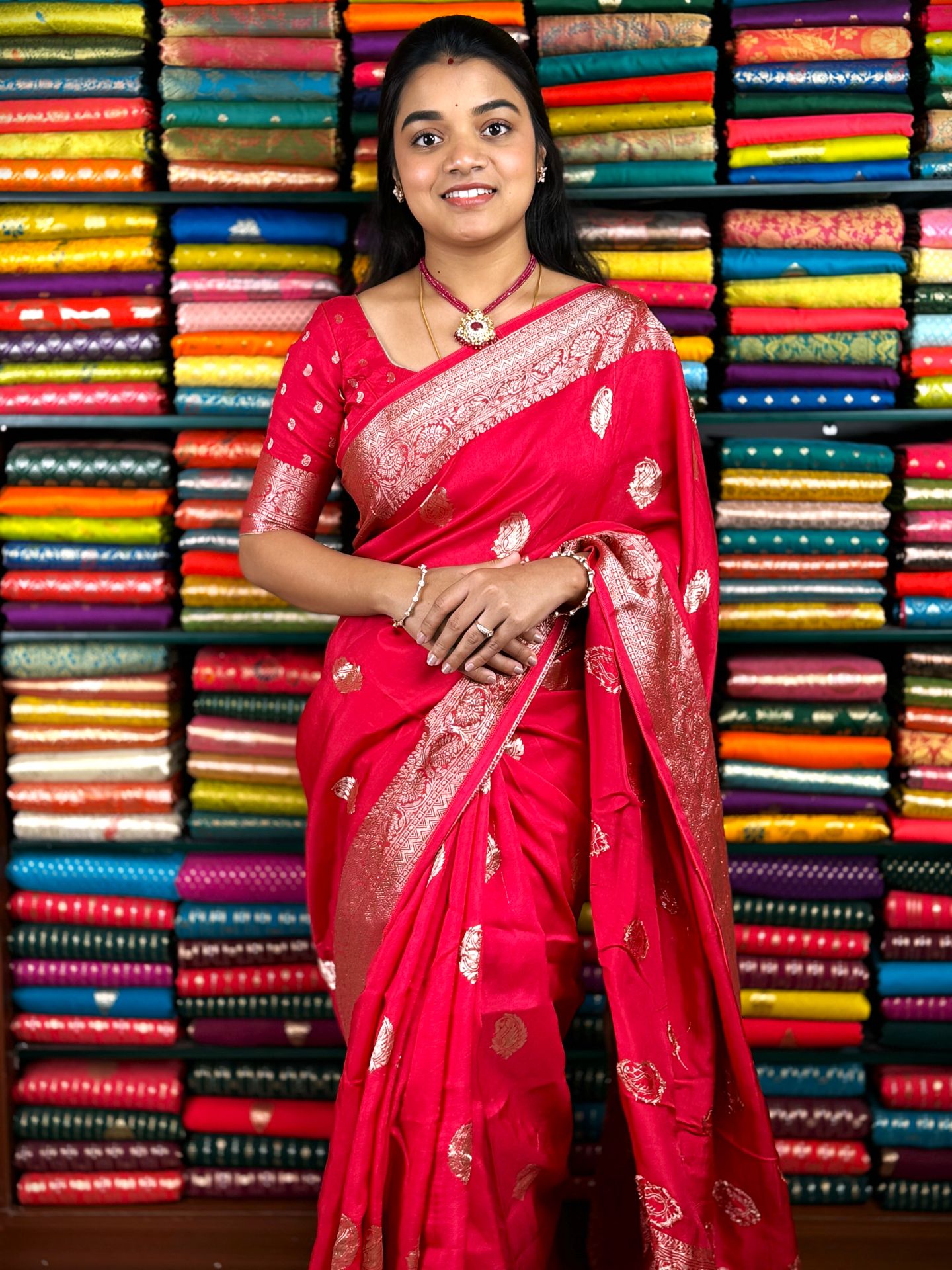Viscose Georgette Mango Butta Bright Pink Saree