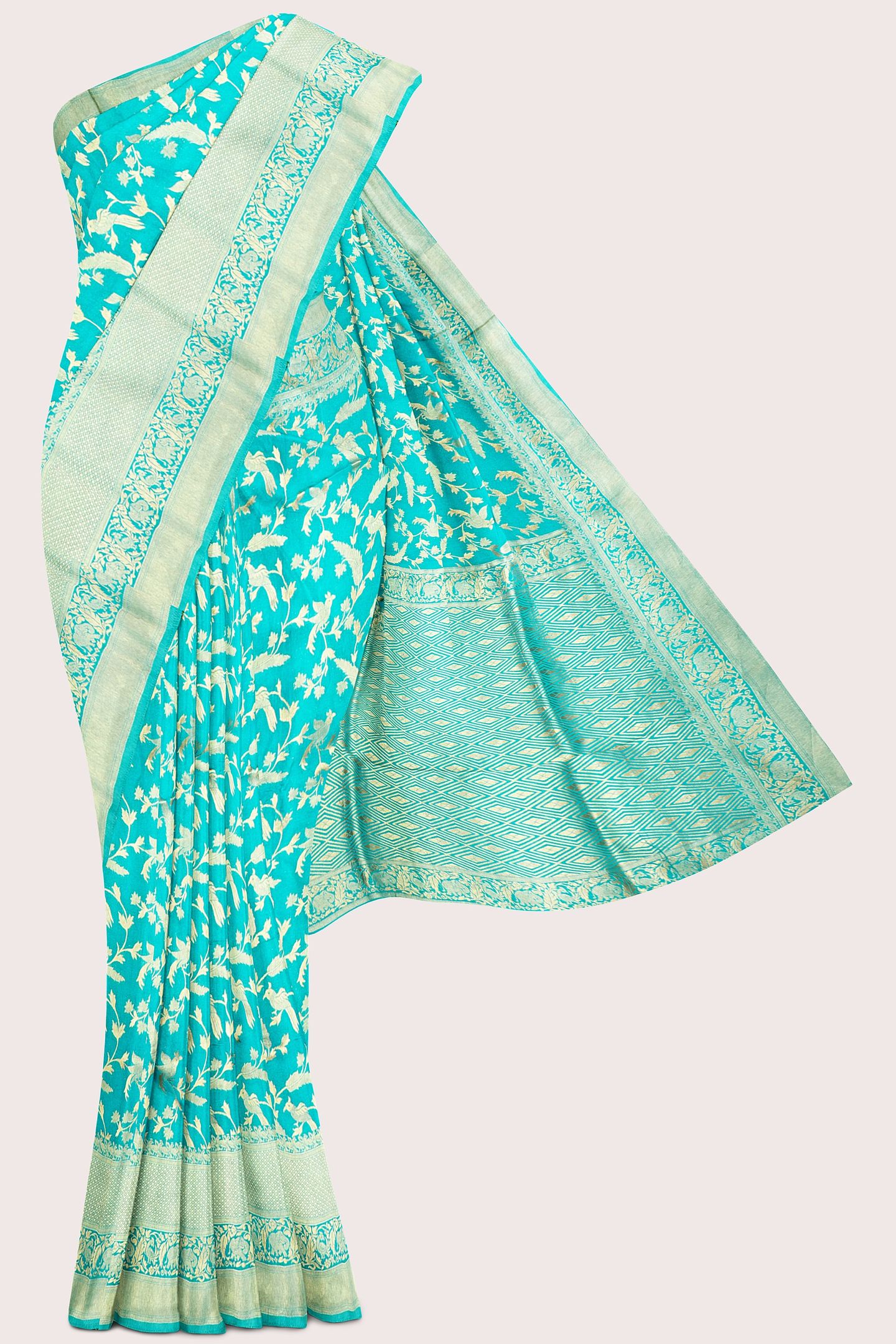Kalanjali Work Full Jaal Design Rama Green Saree