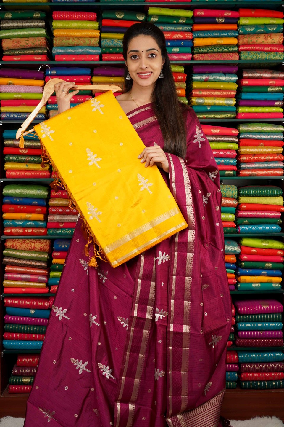 Soft Silk Silver Zari Butti Yellow Saree