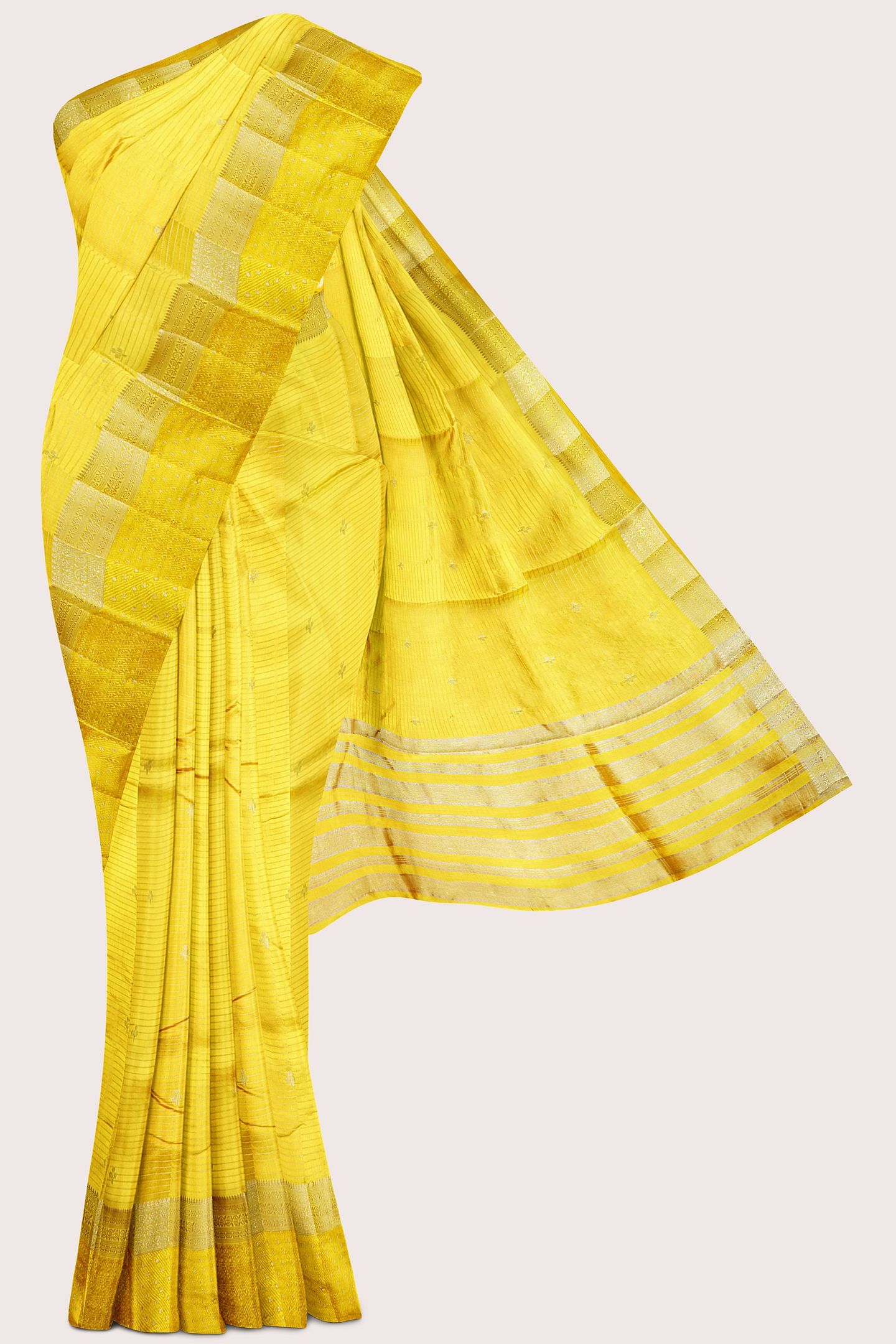 Soft Silk Gold Zari Weaving And Doriya Weaving Lines Mustard Yellow Saree
