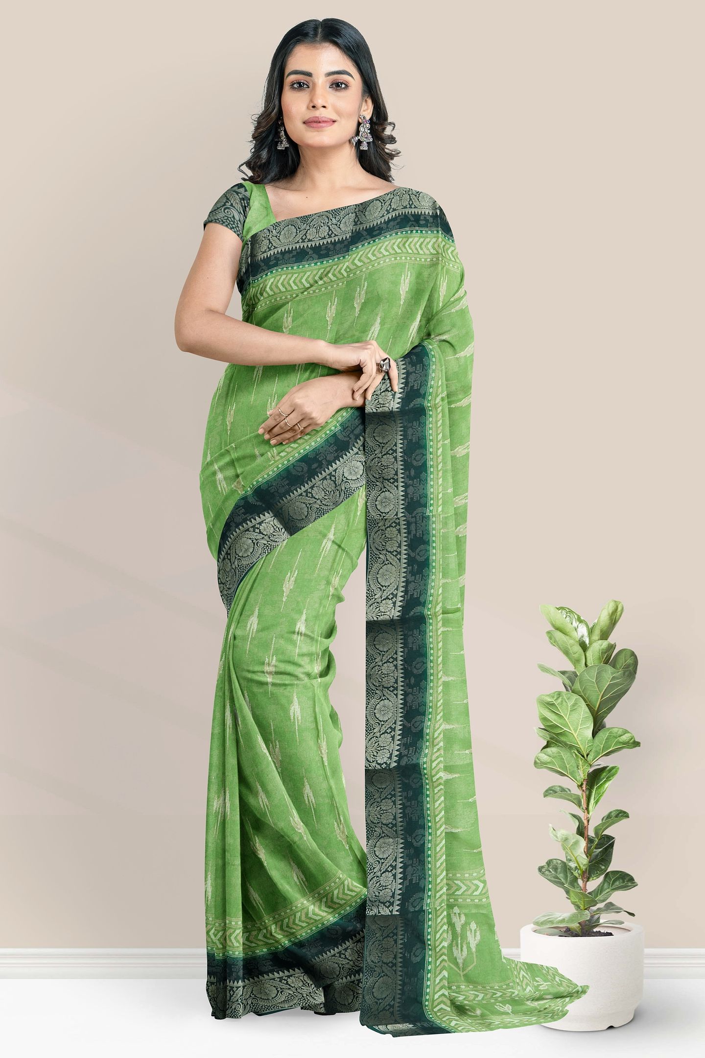 Soft Silk Gold Zari And Full Jal Design Parrot Green With Bottle Green Saree