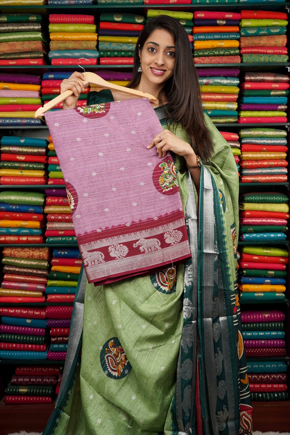 Soft Silk Zari Lines With Butti Print Lavendar And Dark Maroon Saree