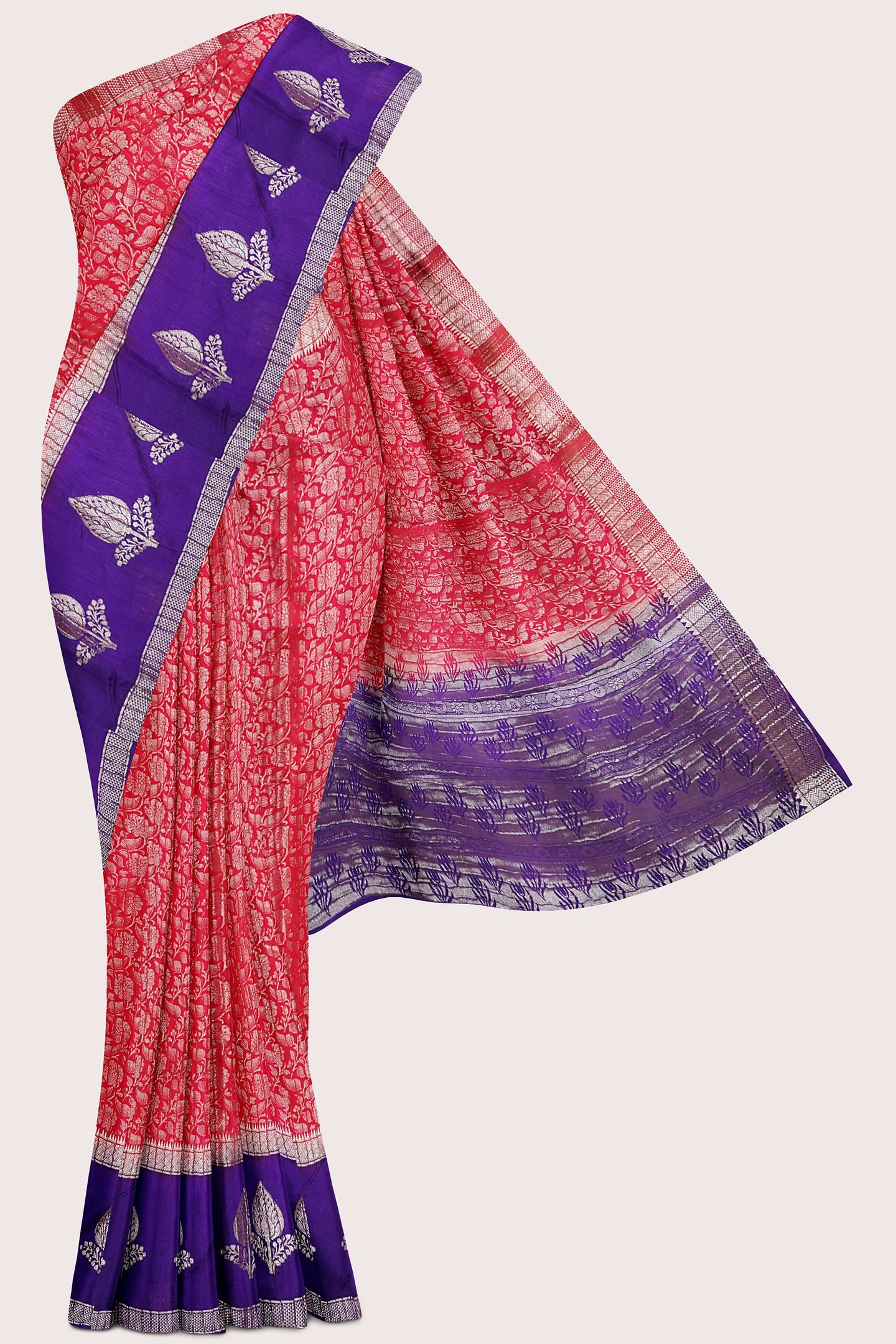 Soft Crushed Silk Full Jal Design Pink With Purple Saree