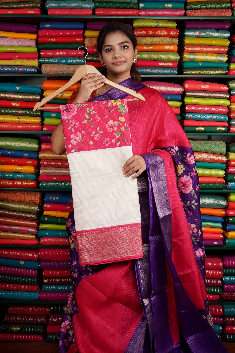 Soft Silk Doria Weaving Half White And Pink Saree