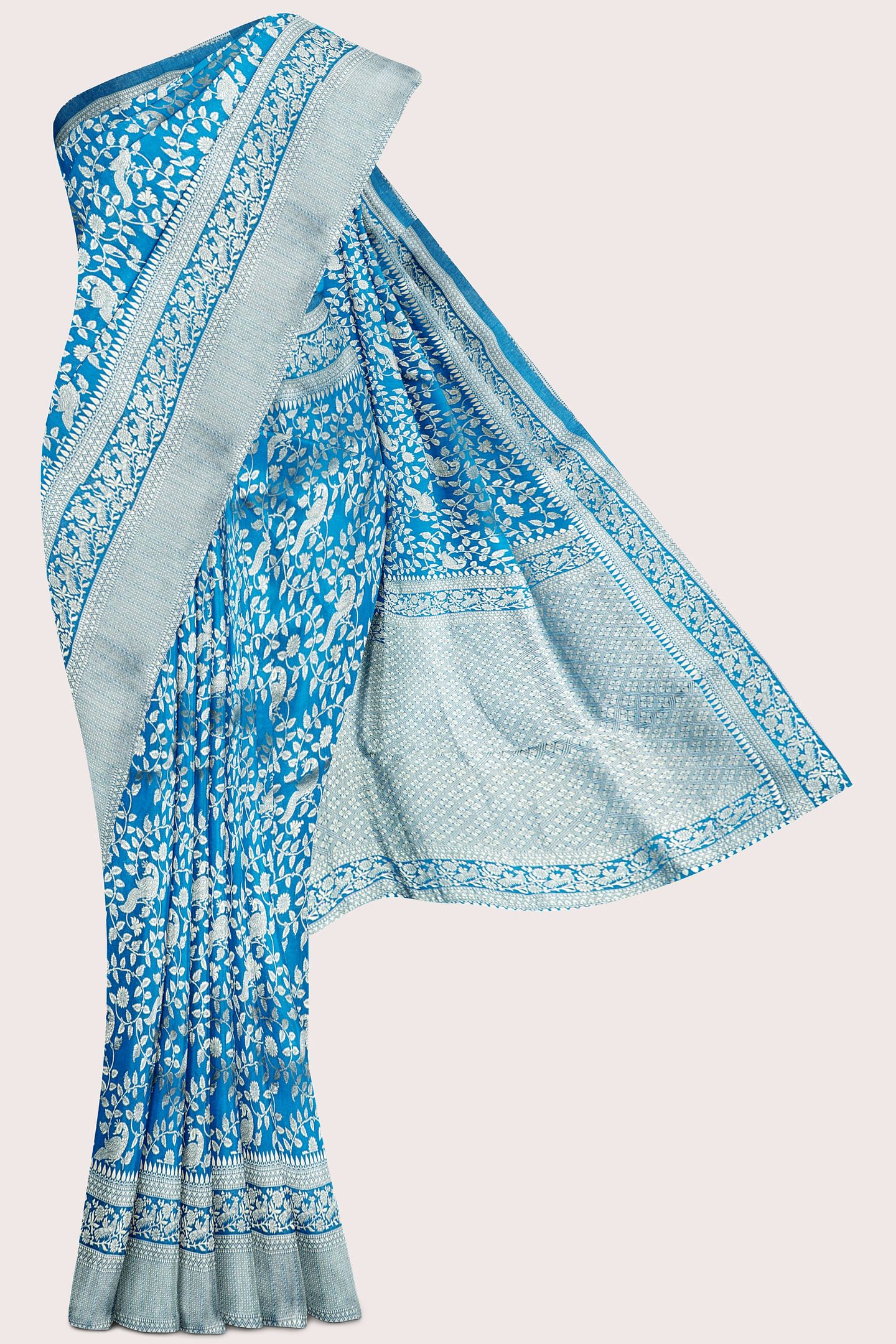 Kalanjali Silk Full Jal Design Bright Blue Saree