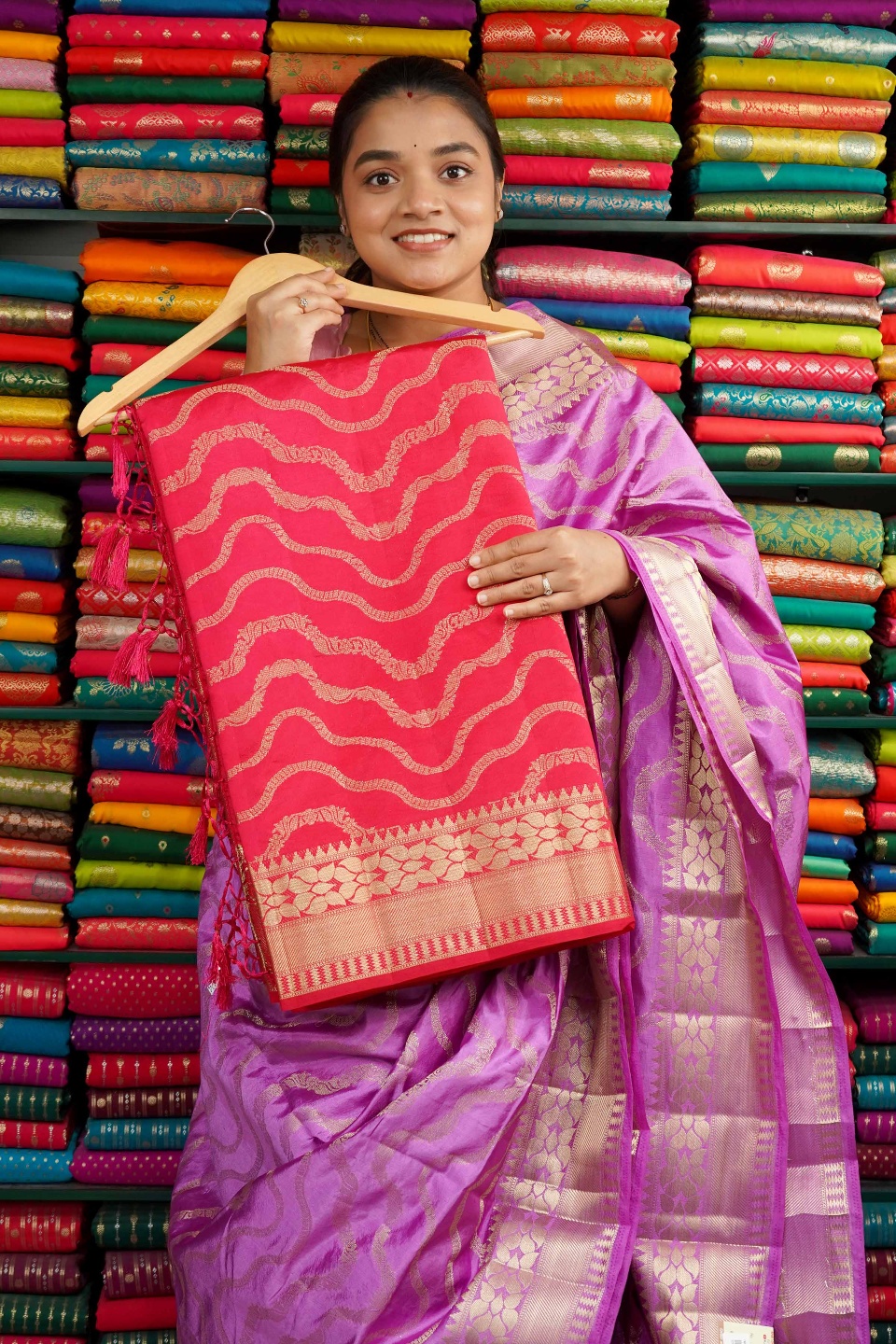 Fancy Silk Wave Zari Bright Pink Saree