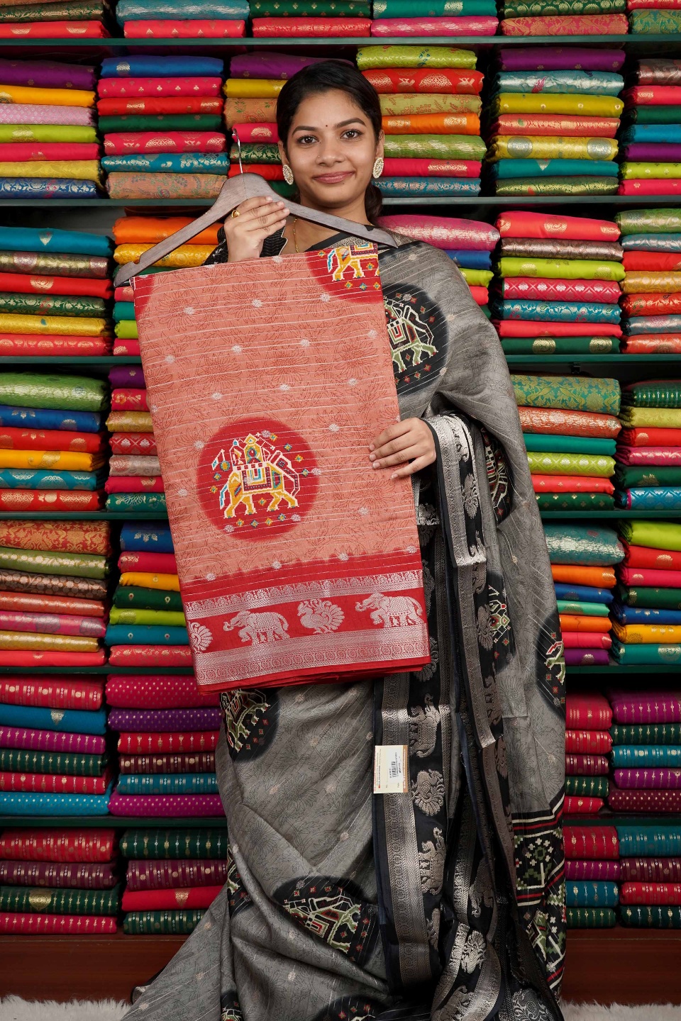 Soft Jute Silk Ikkath Elephant Print Dark Kanakambaram And Maroon Saree