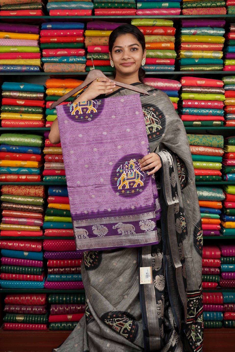 Soft Jute Silk Ikkath Elephant Print Lavender And Purple Saree
