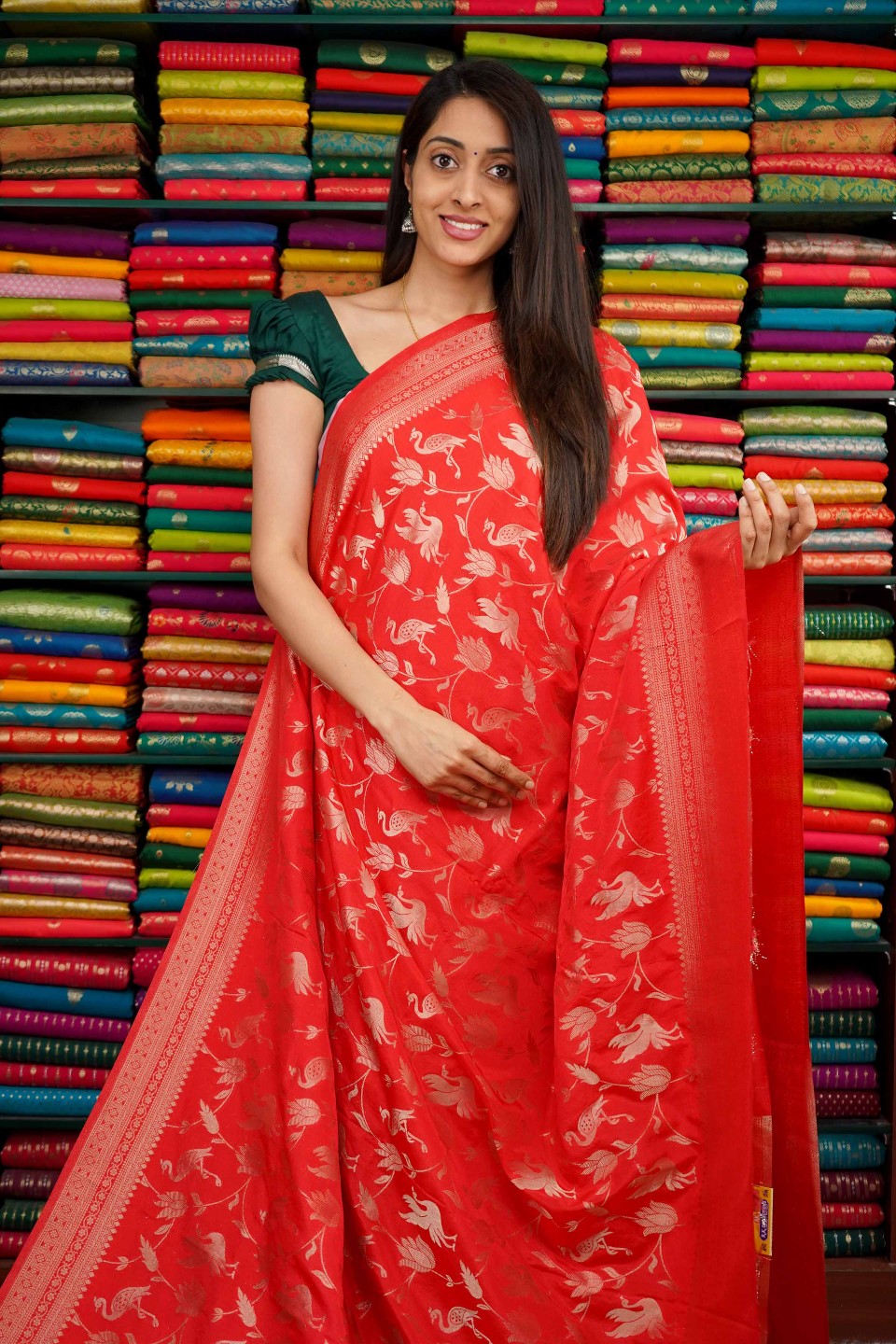 Matty Georgette All Over Design Reddish Orange Saree
