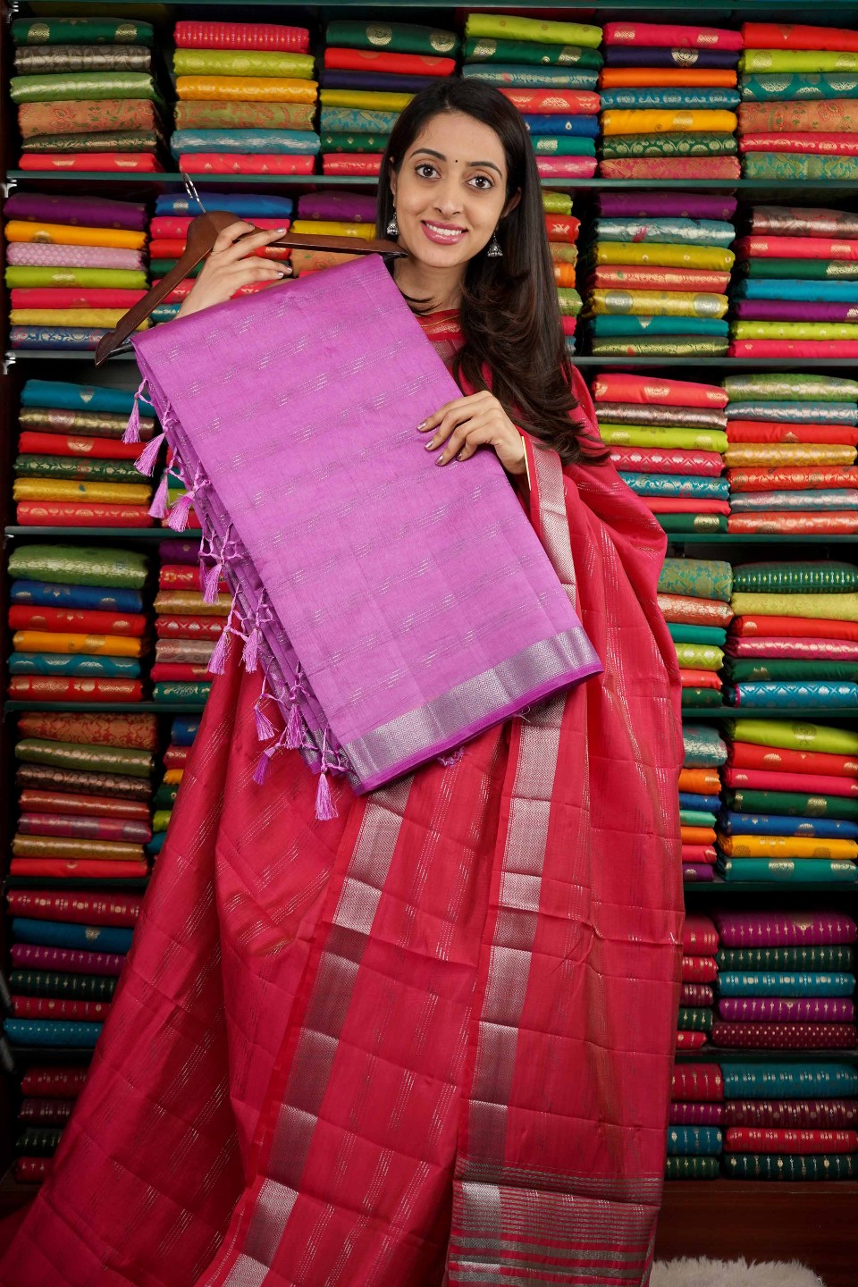 Soft Tussur Silk Silver Zari Lines Dark Lavendar Saree