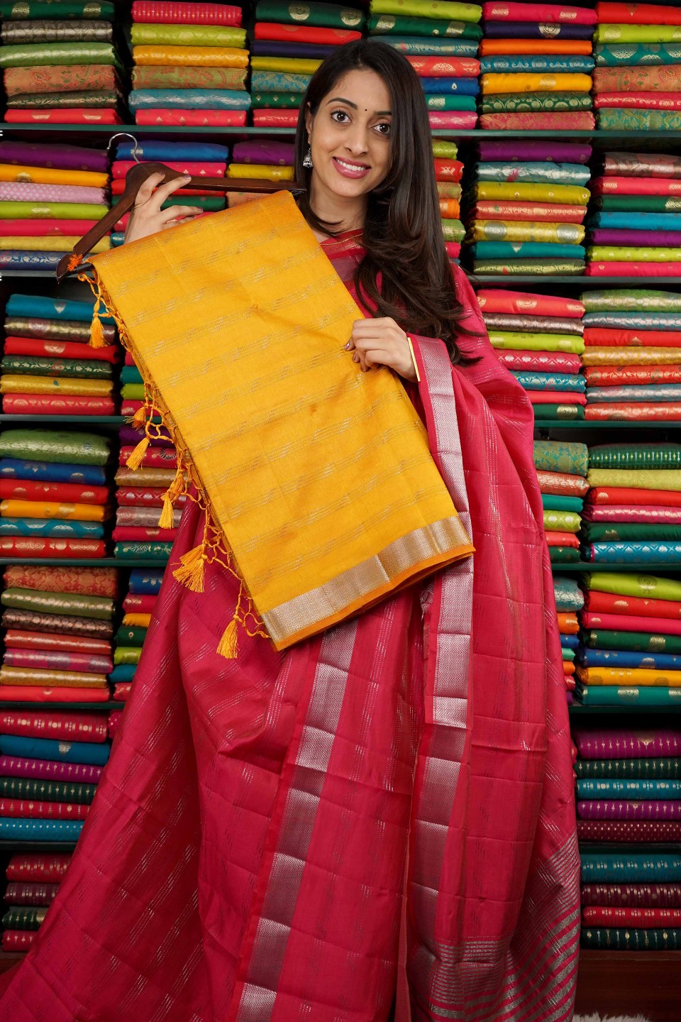 Soft Tussur Silk Silver Zari Lines Musturd Yellow Saree