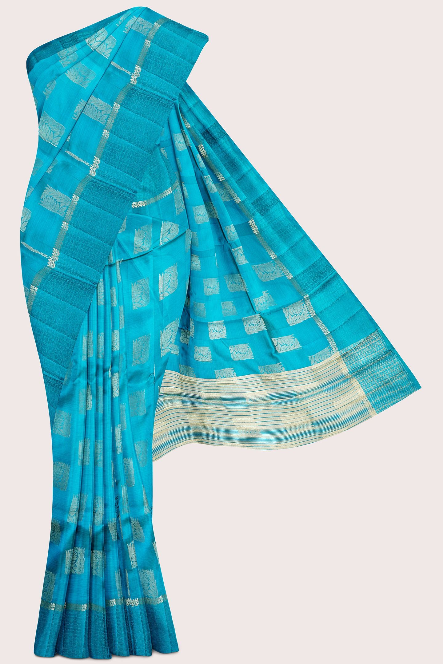 Emboose Silk Gold Zari Weaving And Leaf Design Butti Rama Green Saree