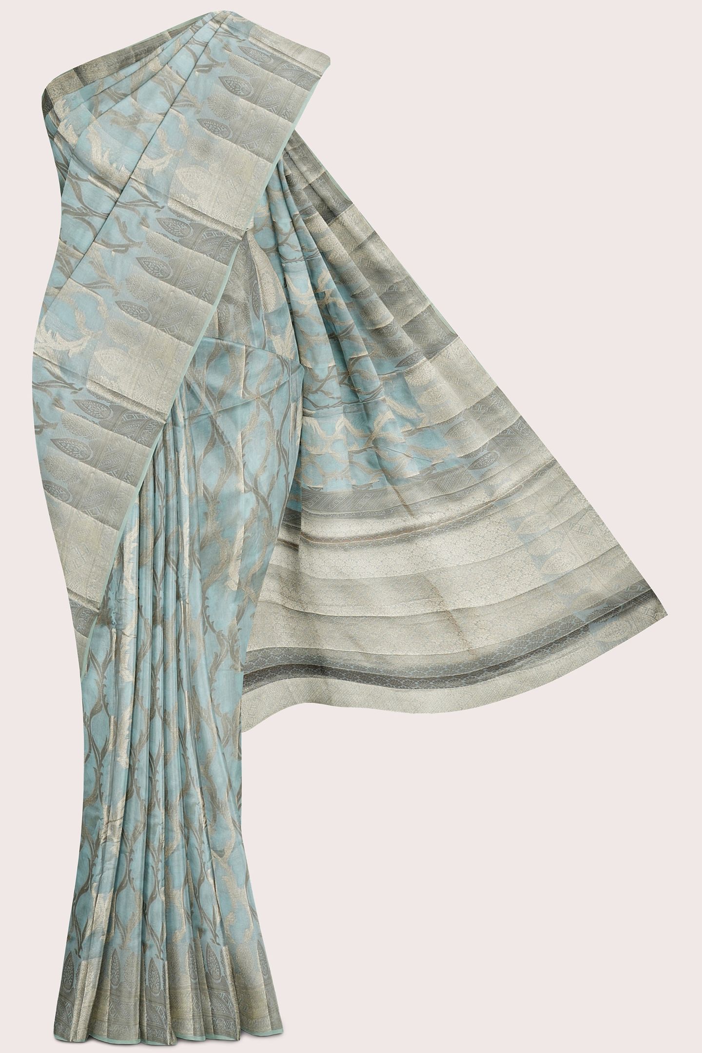 Soft Organza Silk Full Jal Design Ash Saree