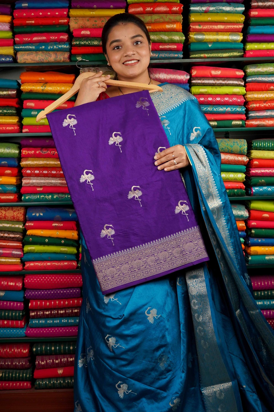 Russian Crepe Zari Butti Purple Saree