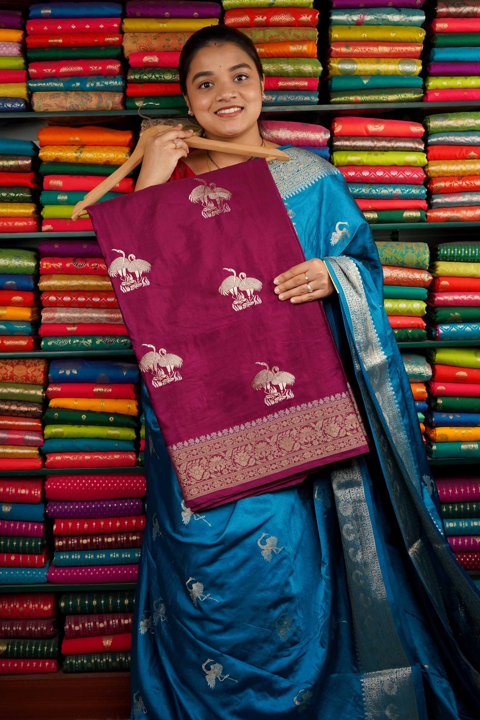Russian Crepe Zari Butti Wine Saree
