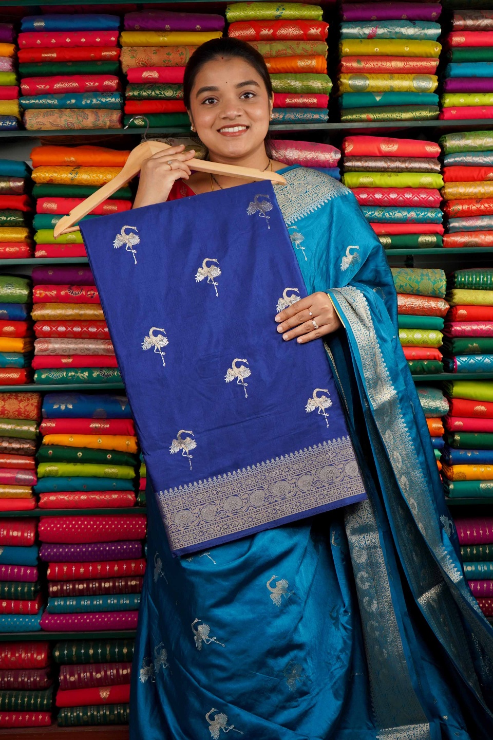 Russian Crepe Zari Butti Dark Blue Saree