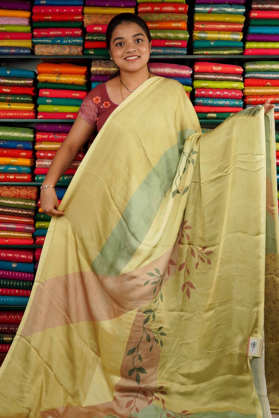 Satin Crepe Digital Print Light Green Saree