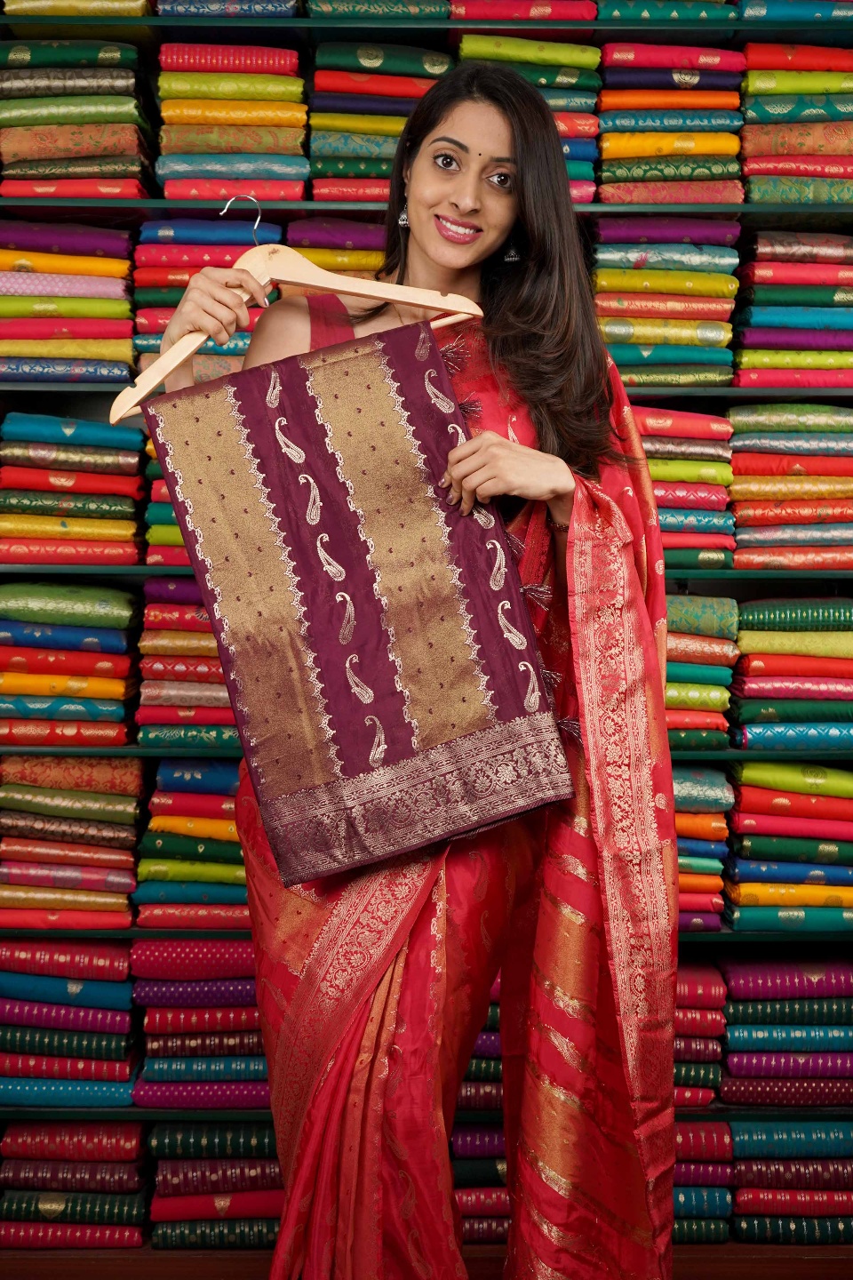 Russian Crepe Tissue Mix Dark Wine Saree