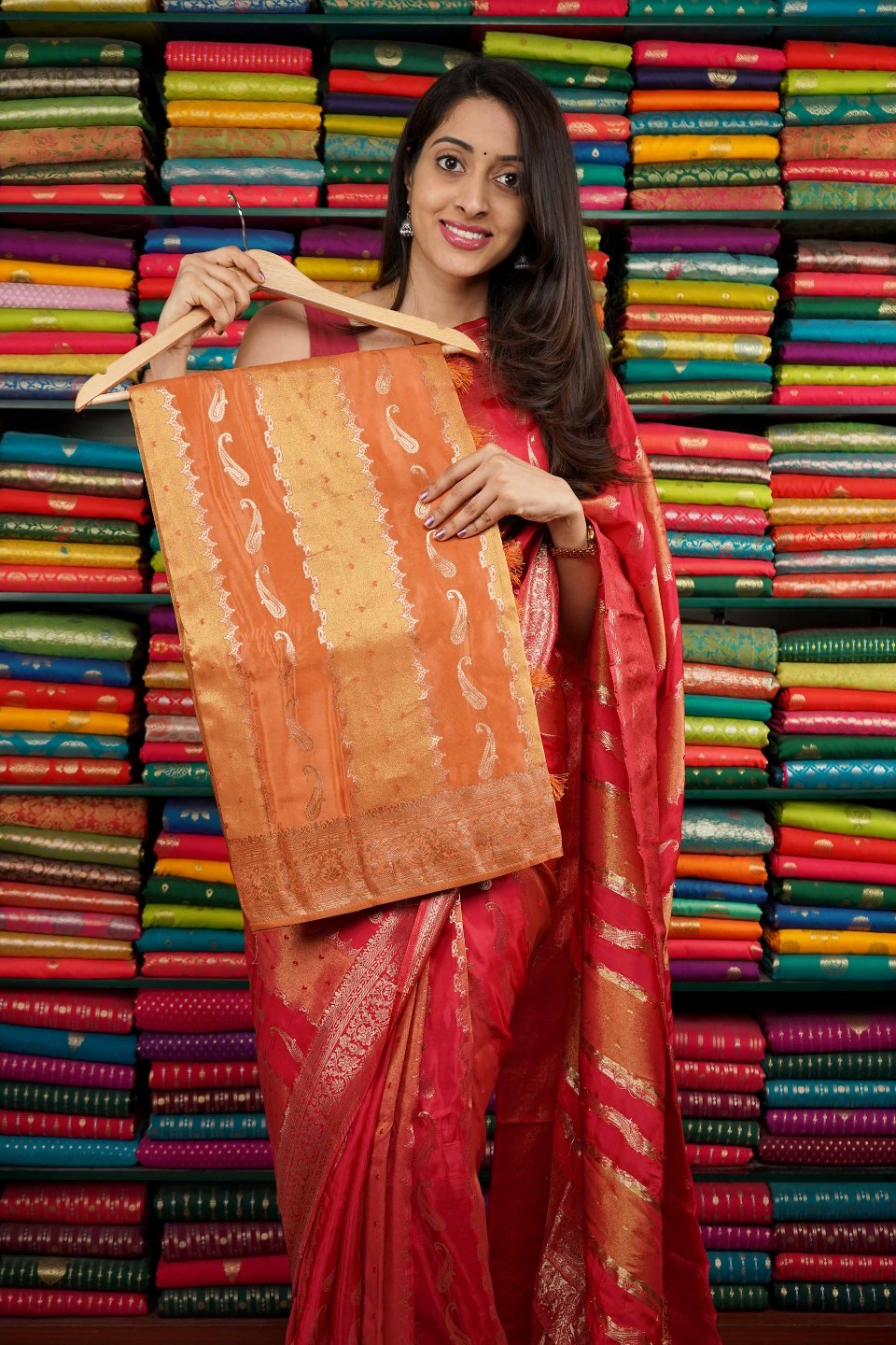 Russian Crepe Tissue Mix Light Orange Saree