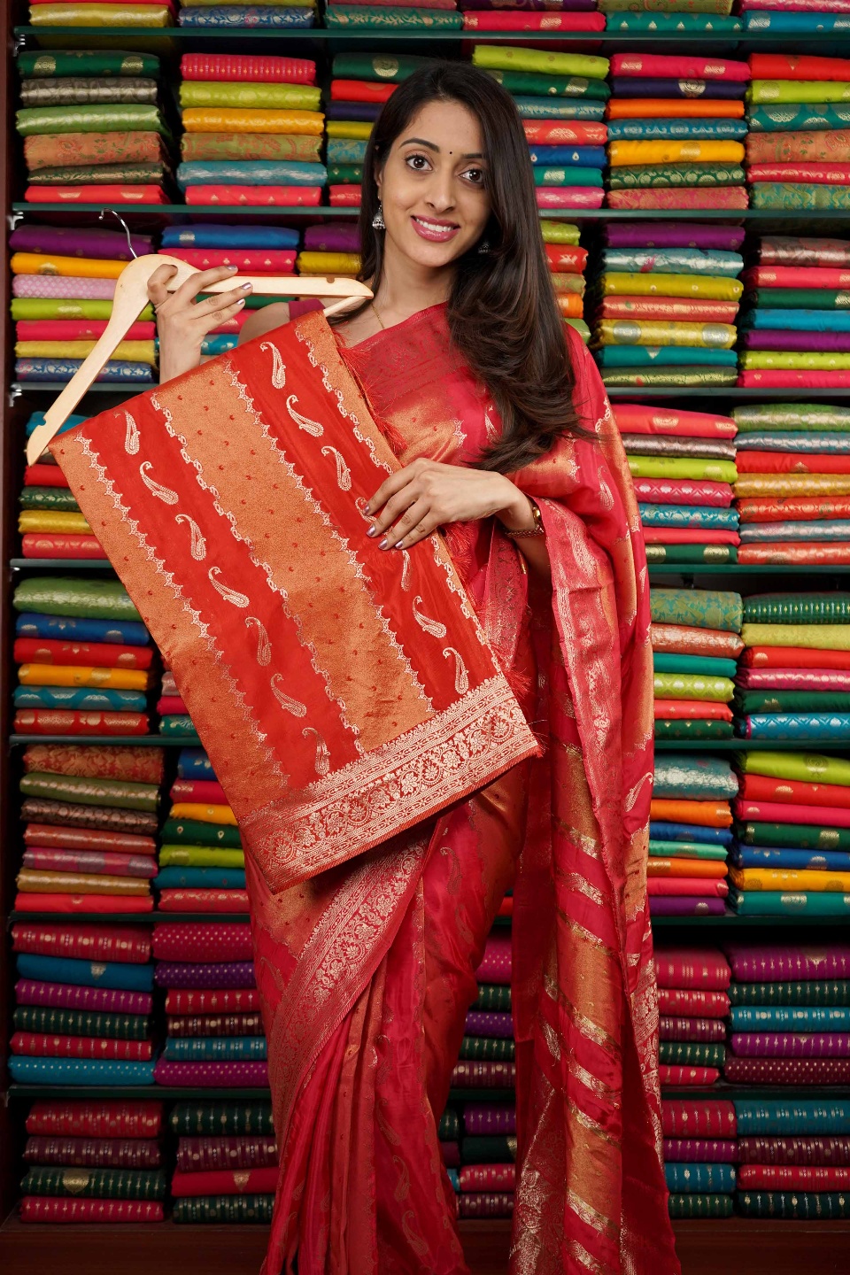 Russian Crepe Tissue Mix Red Saree