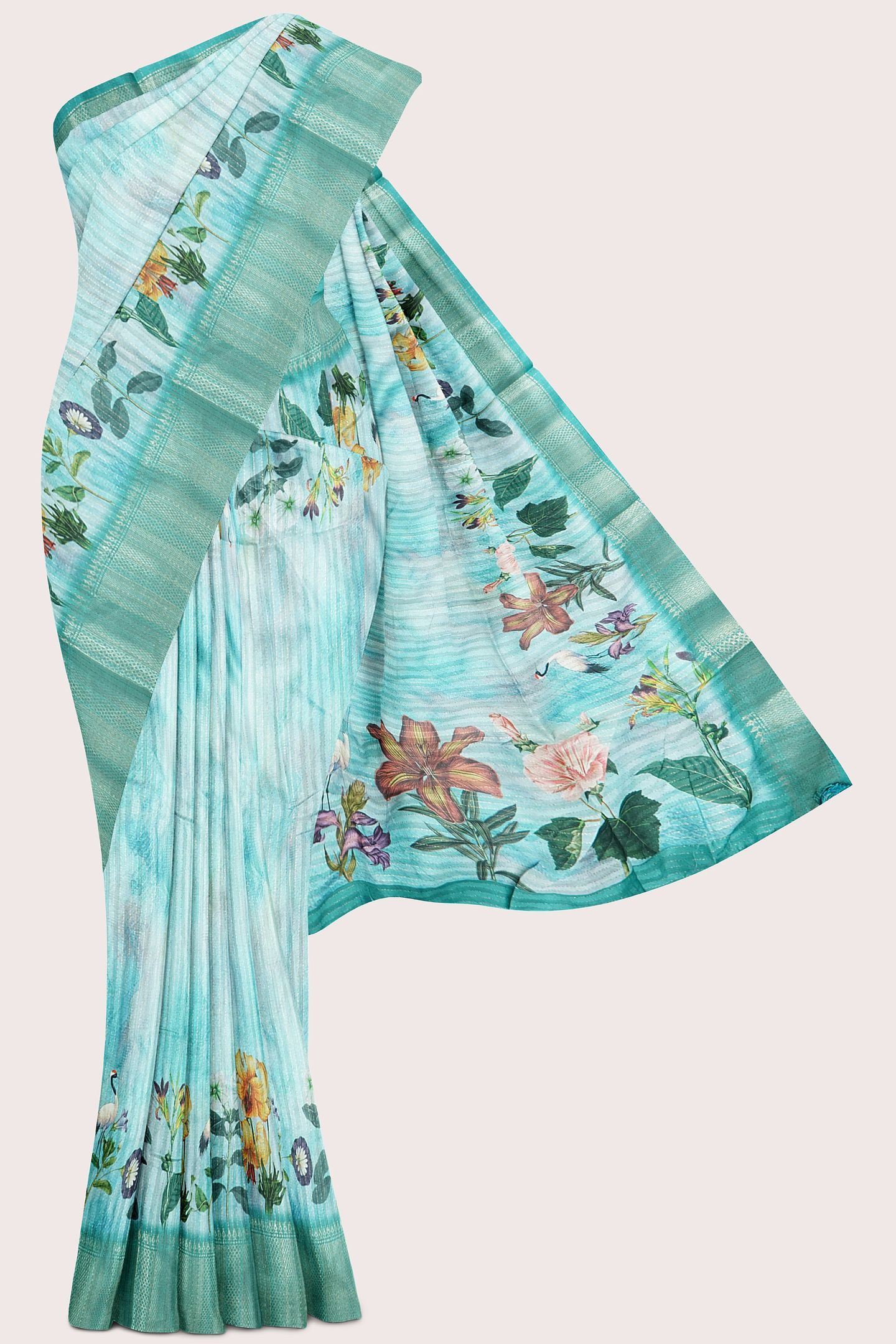 Fancy Georgette Badla Zari Weaving Sea Green And Green Mix Saree