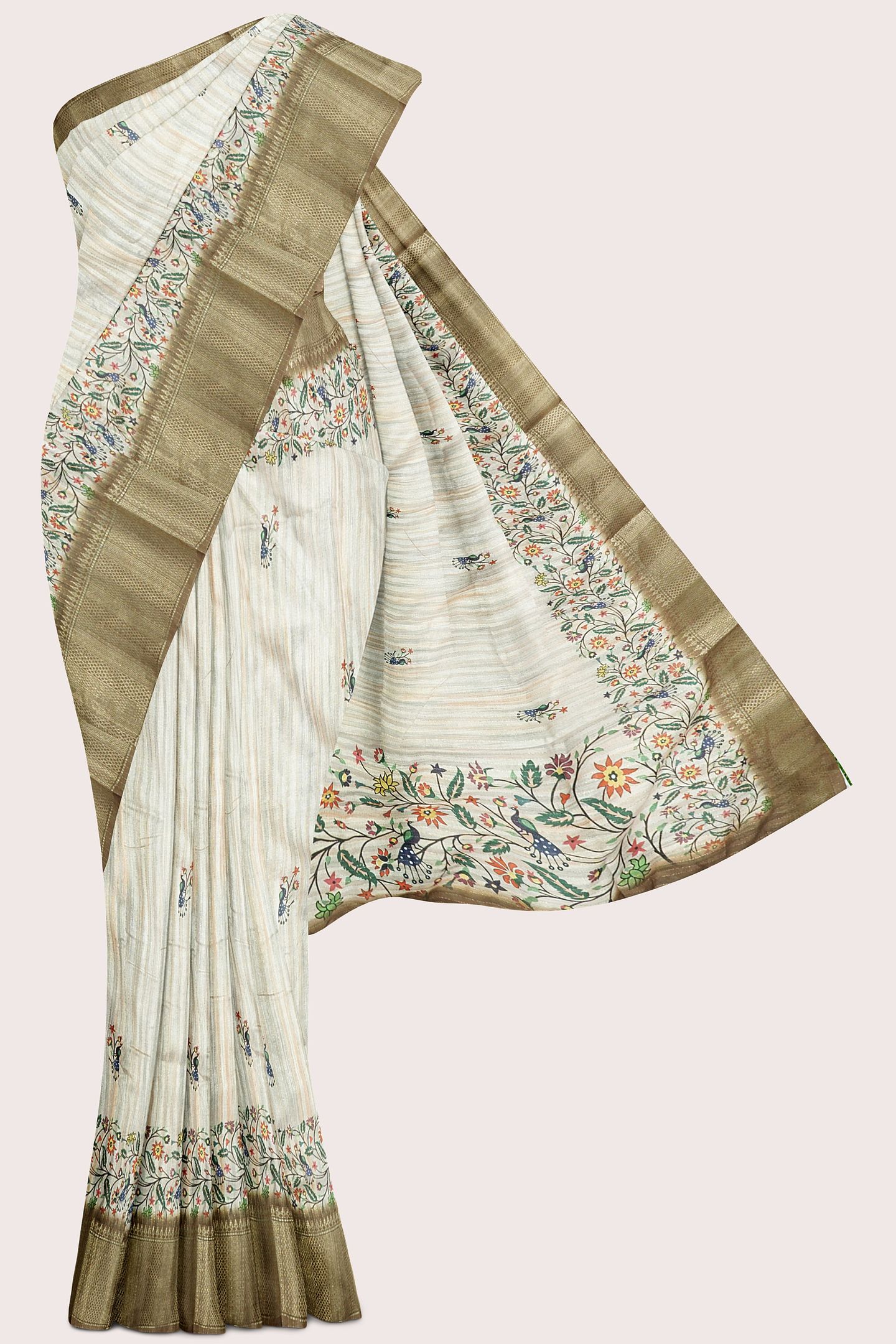 Fancy Georgette Badla Zari Weaving Wheat With Snuff Saree