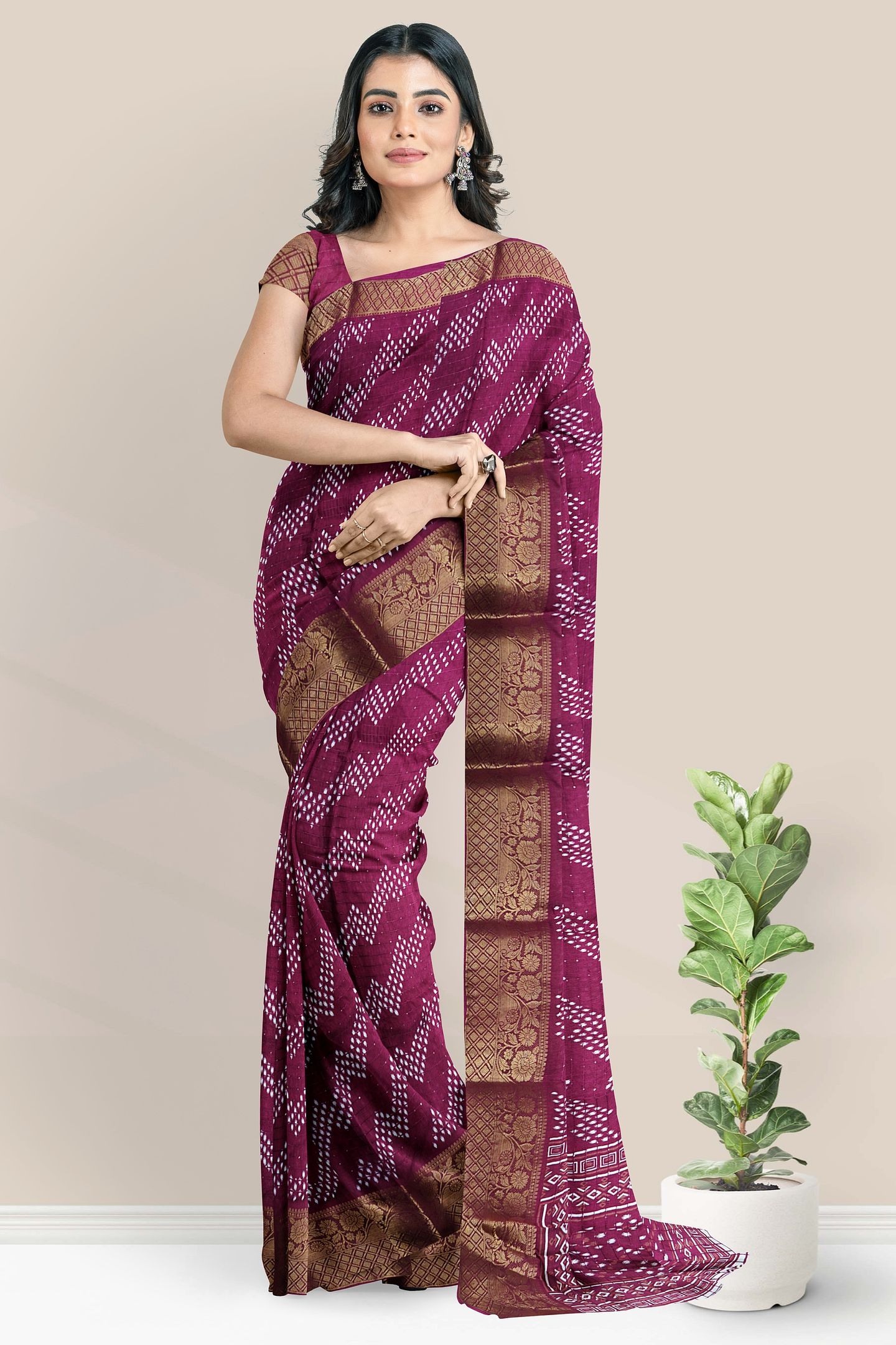 Soft Silk Gold Zari And Sequence Work Wine Saree