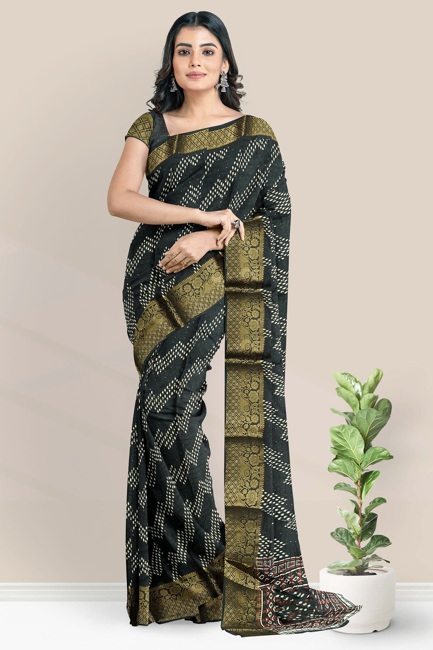 Soft Silk Gold Zari And Sequence Work Black Saree