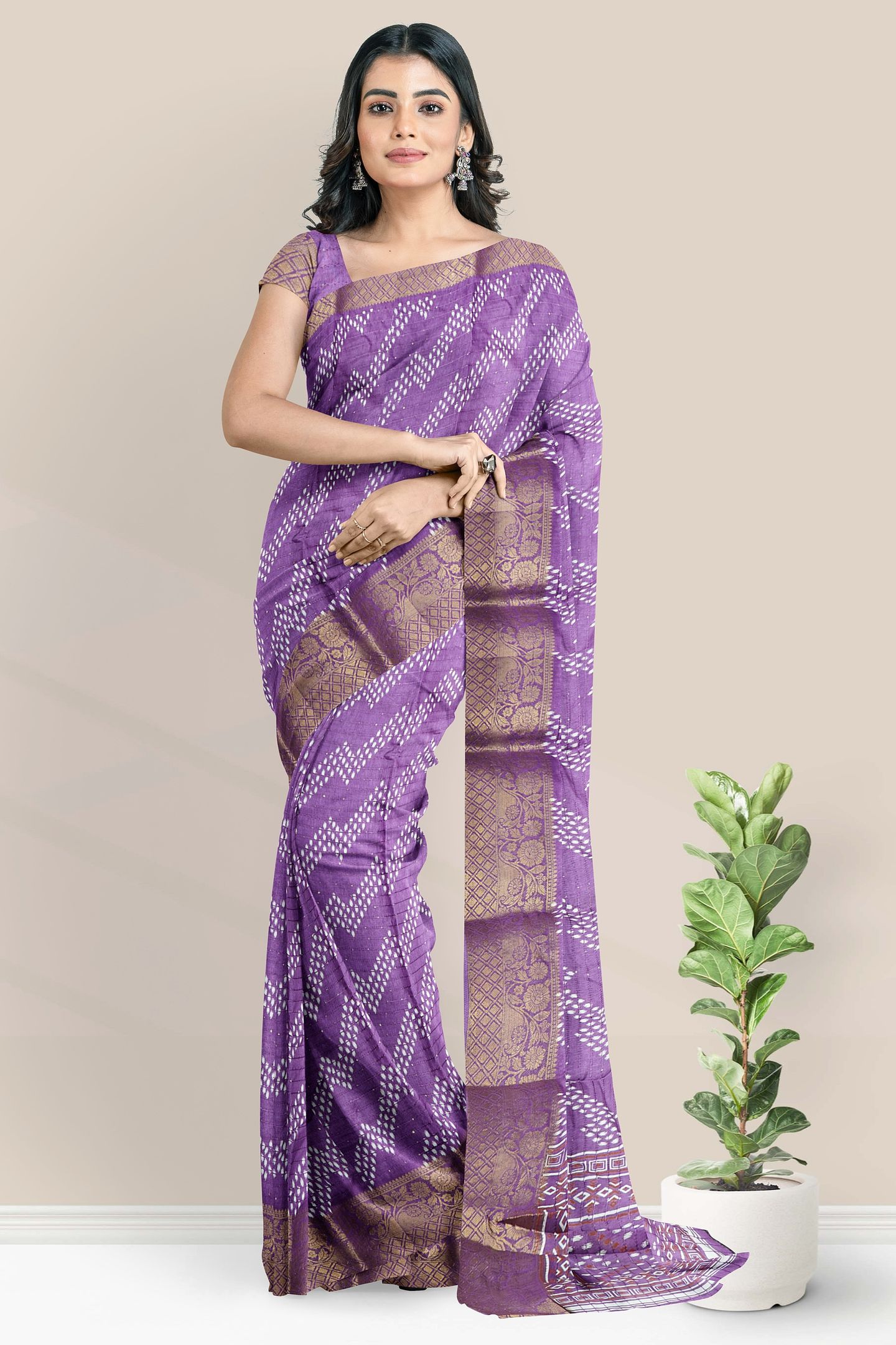 Soft Silk Gold Zari And Sequence Work Dark Lavender Saree