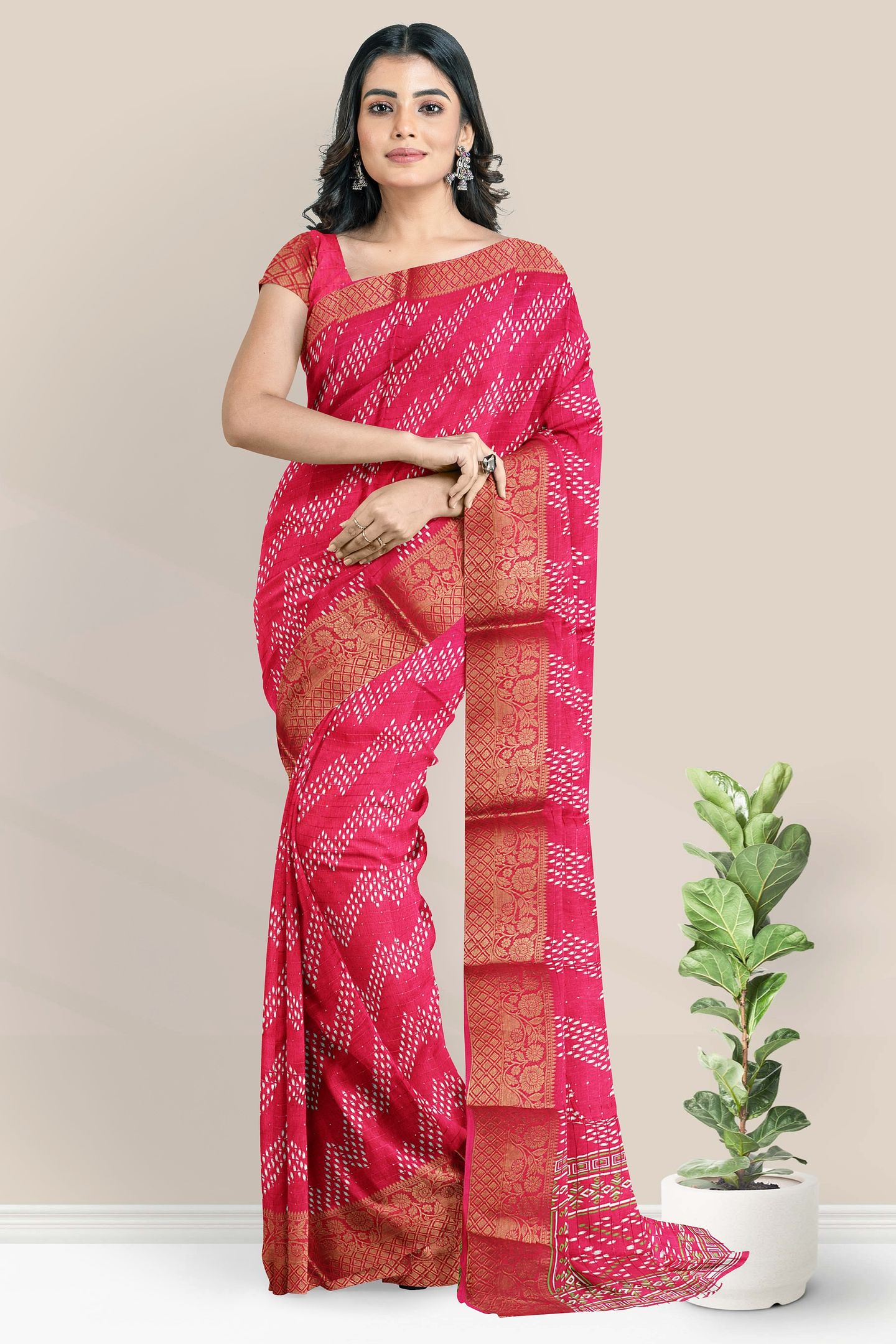 Soft Silk Gold Zari And Sequence Work Bright Pink Saree