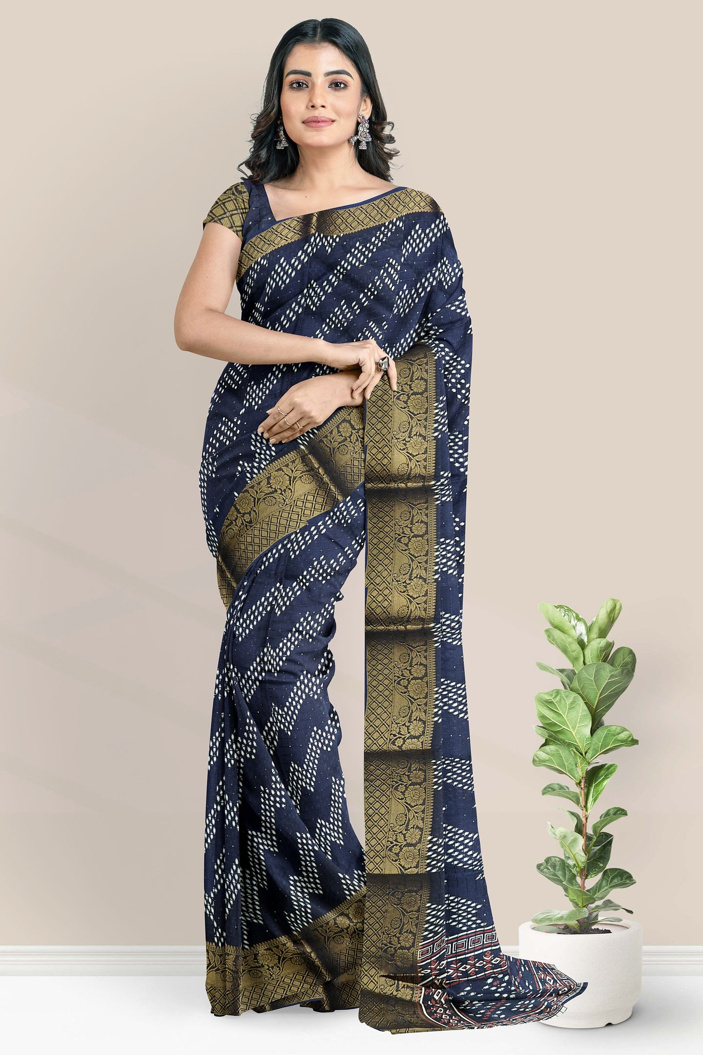 Soft Silk Gold Zari And Sequence Work Dark Navy Blue Saree