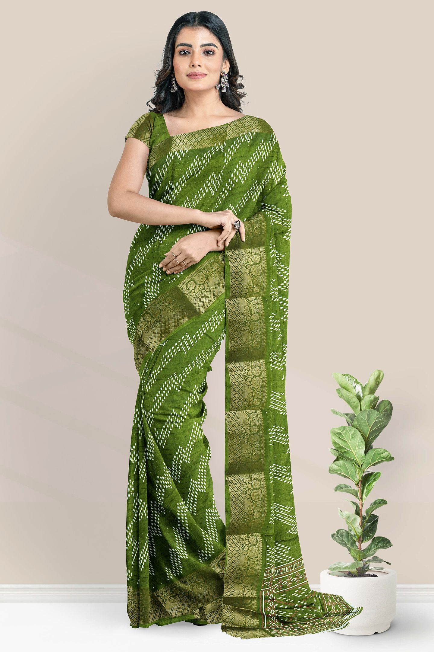 Soft Silk Gold Zari And Sequence Work Mehandi Green Saree