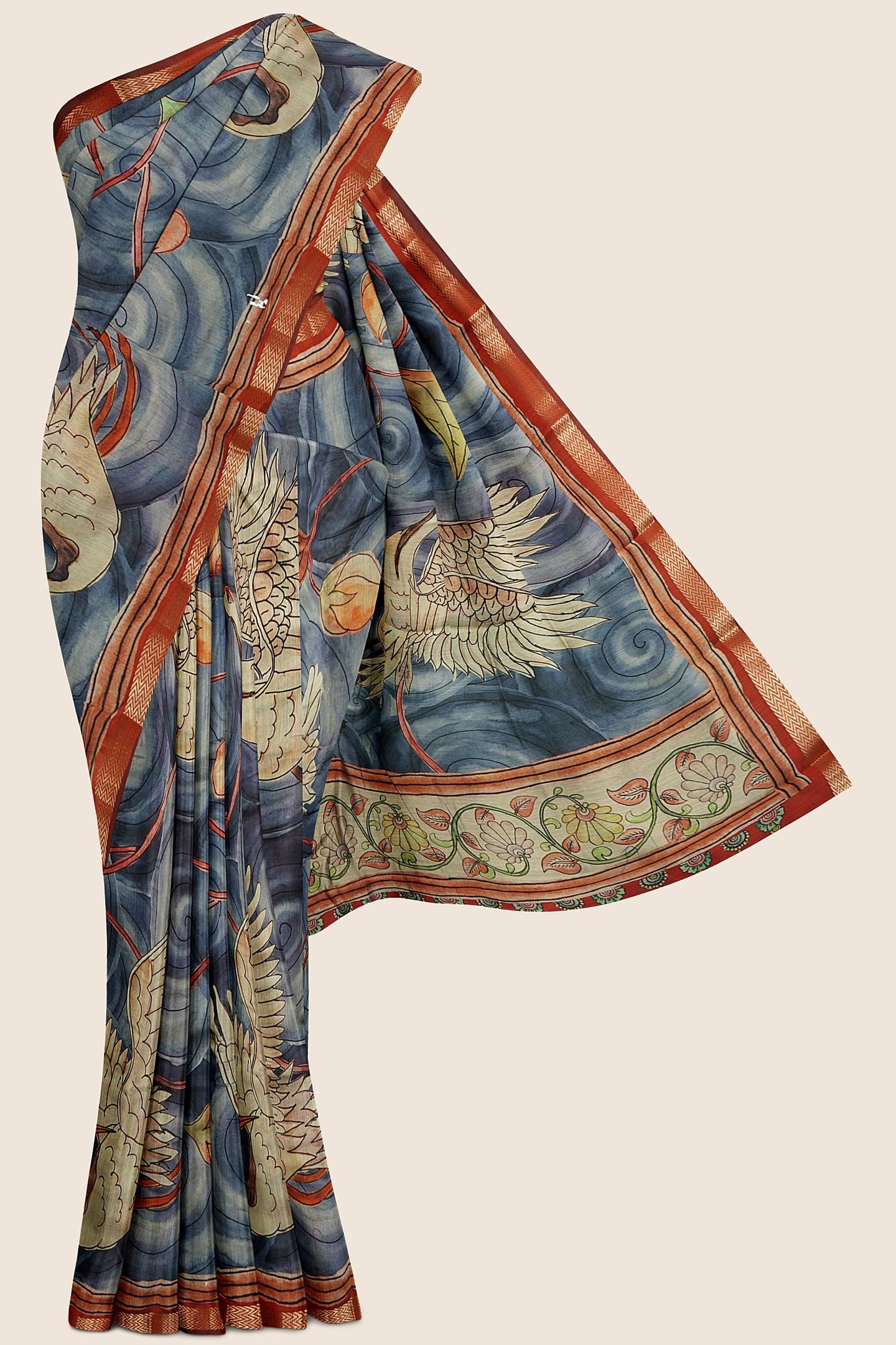 Maheswari Silk Printed Light Blue And Maroon Saree