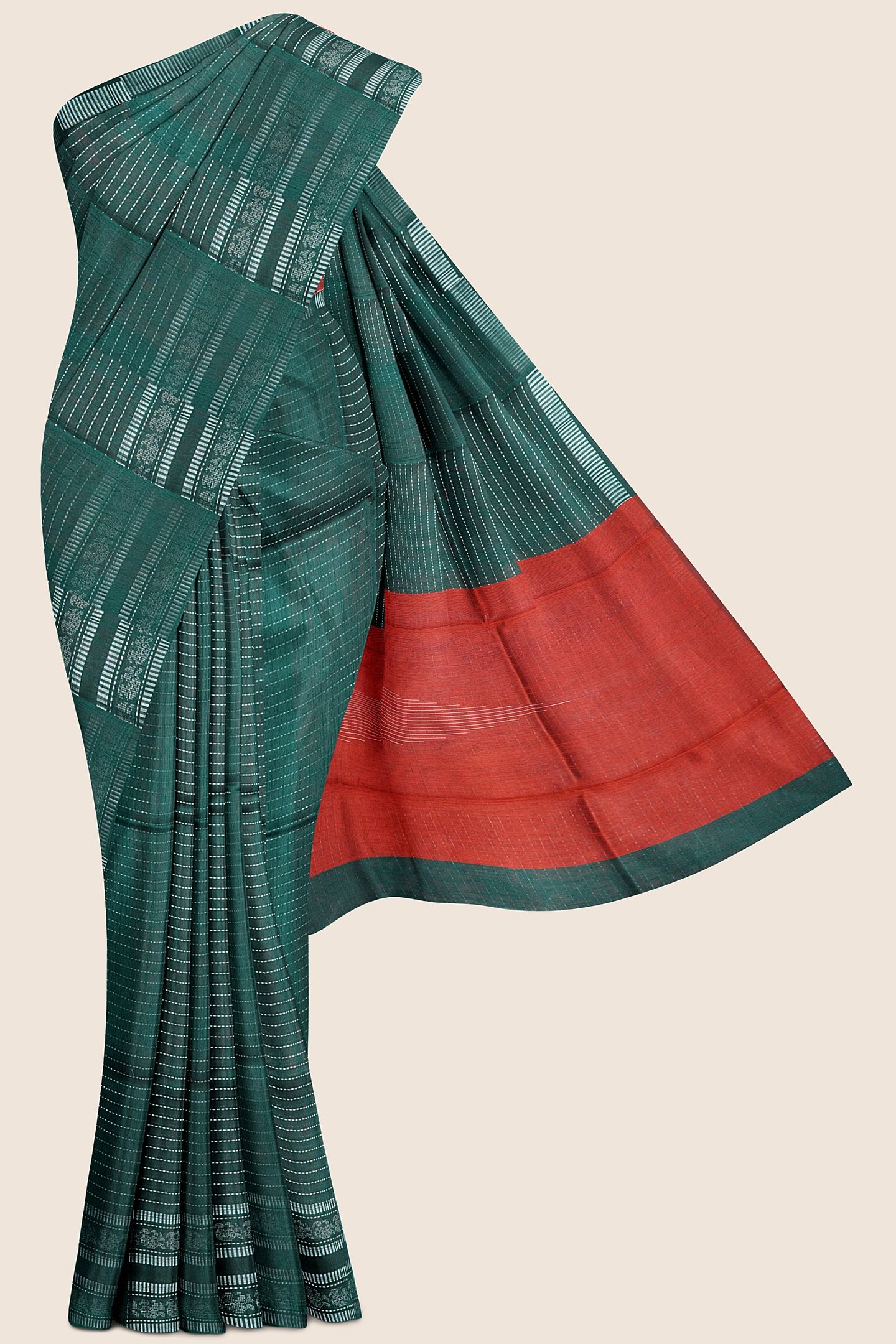 Bhagalpuri Silk Silver Zari Dark Green And Maroon Saree