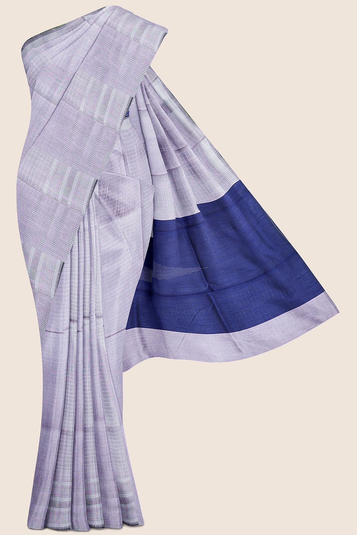 Bhagalpuri Silk Silver Zari Lilac And Dark Blue Saree