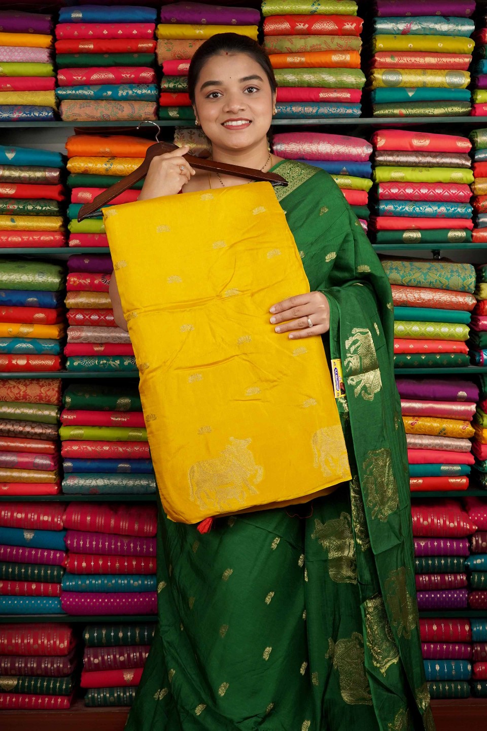 Mashru Silk Lotus Butta Yellow And Red Saree