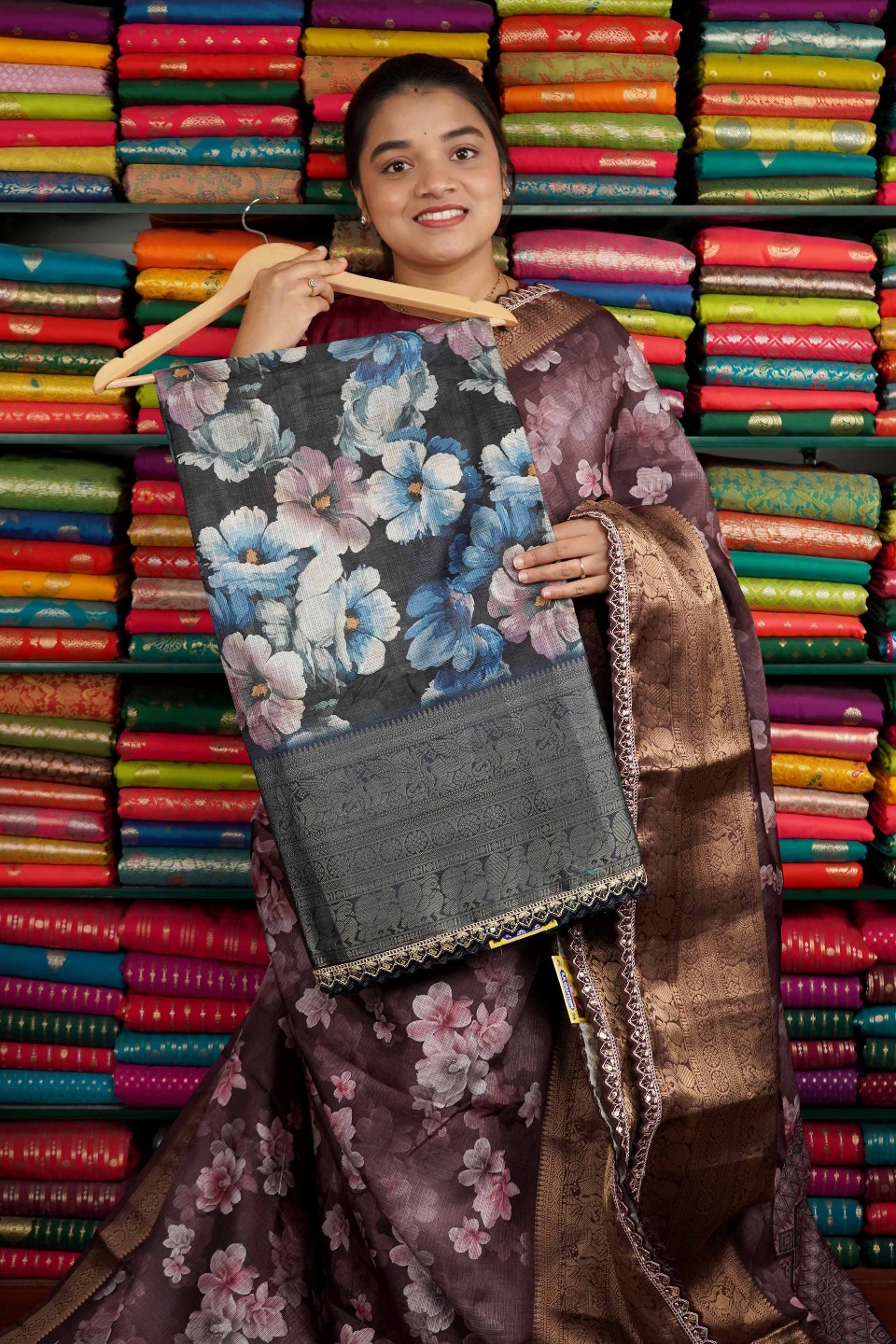 Kota Lace Border Digital Print Black Saree