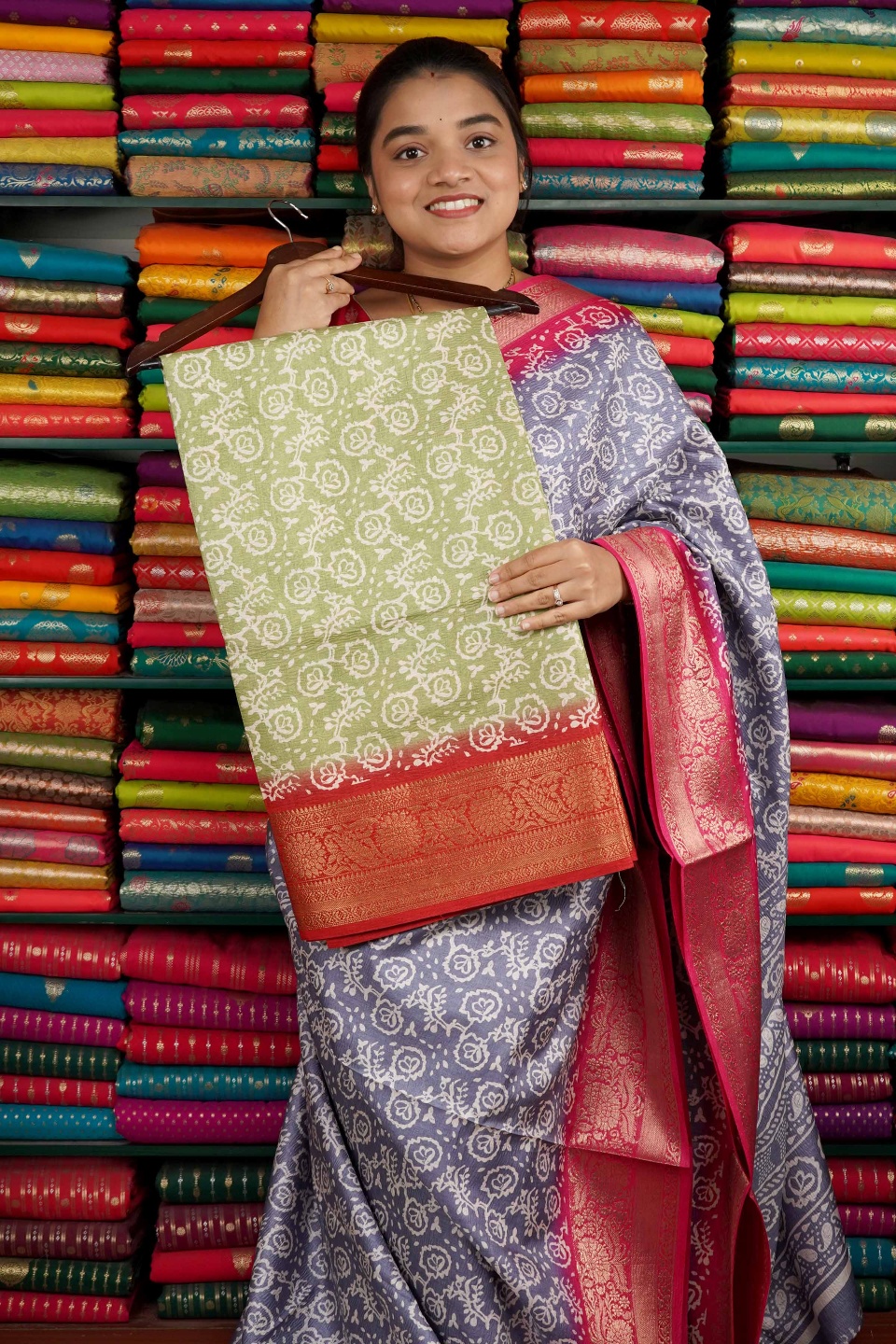 Chiffon Crepe Digital Print Light Green And Red Saree