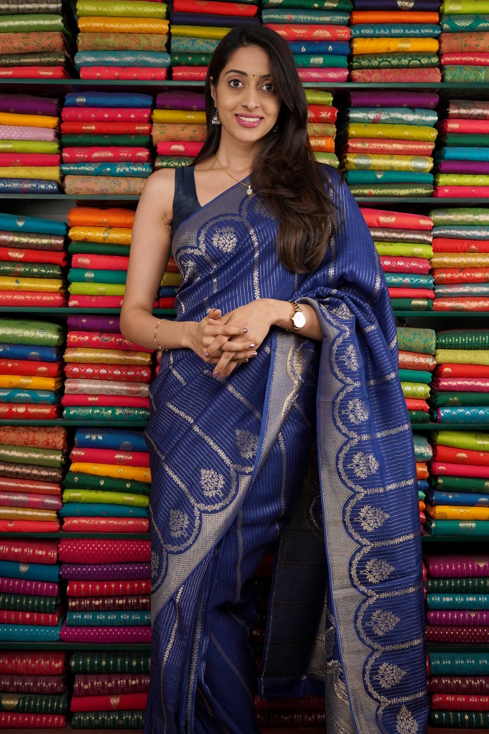 Mashru Silk All Over Zari Dark Blue Saree