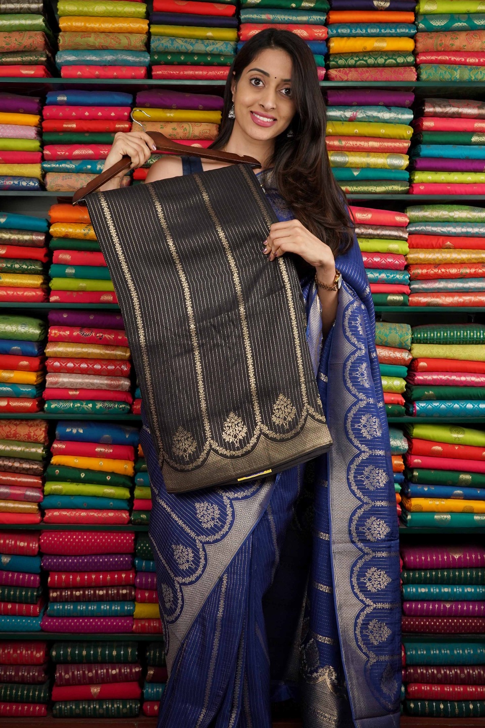 Mashru Silk All Over Zari Black Saree