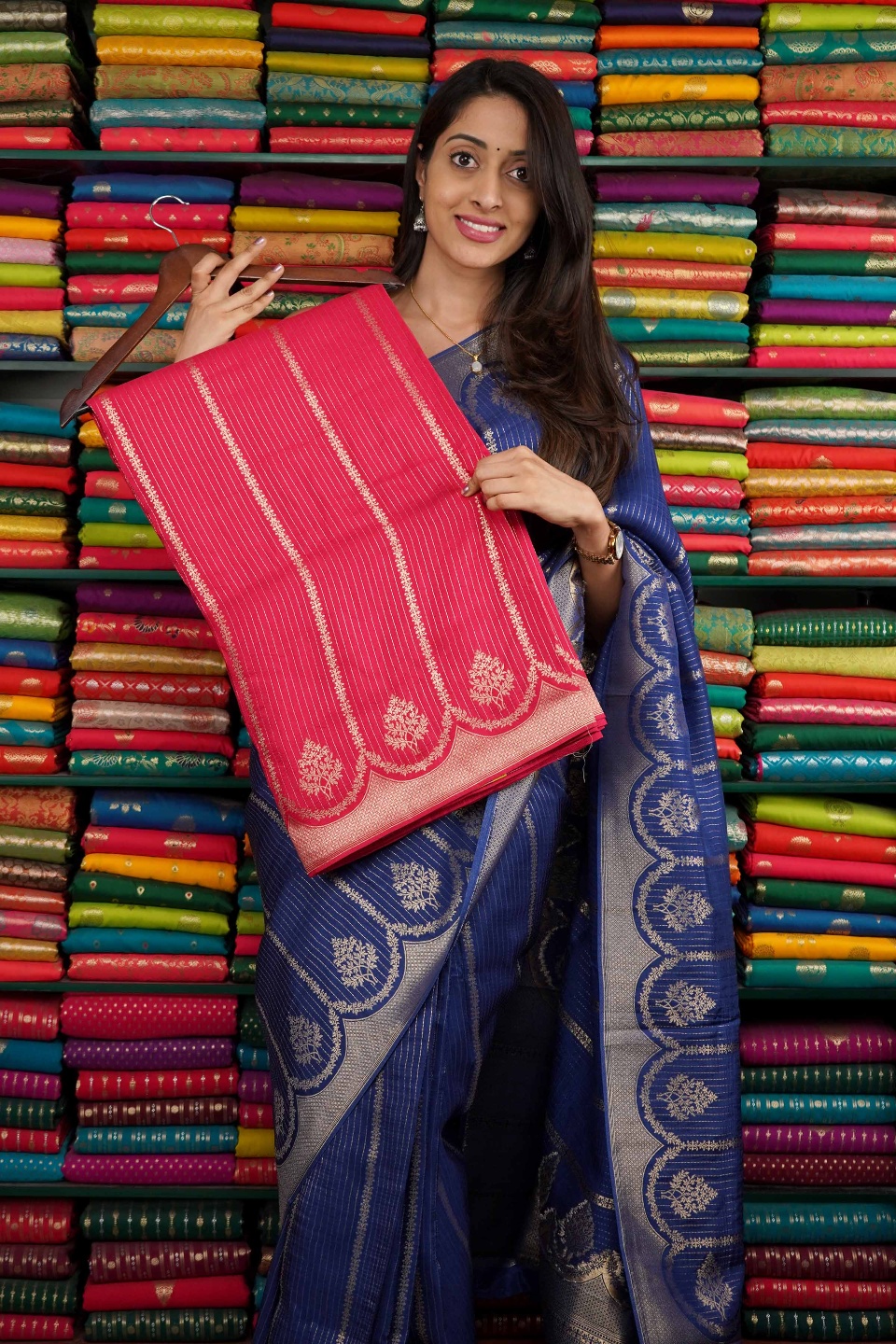 Mashru Silk All Over Zari Bright Pink Saree