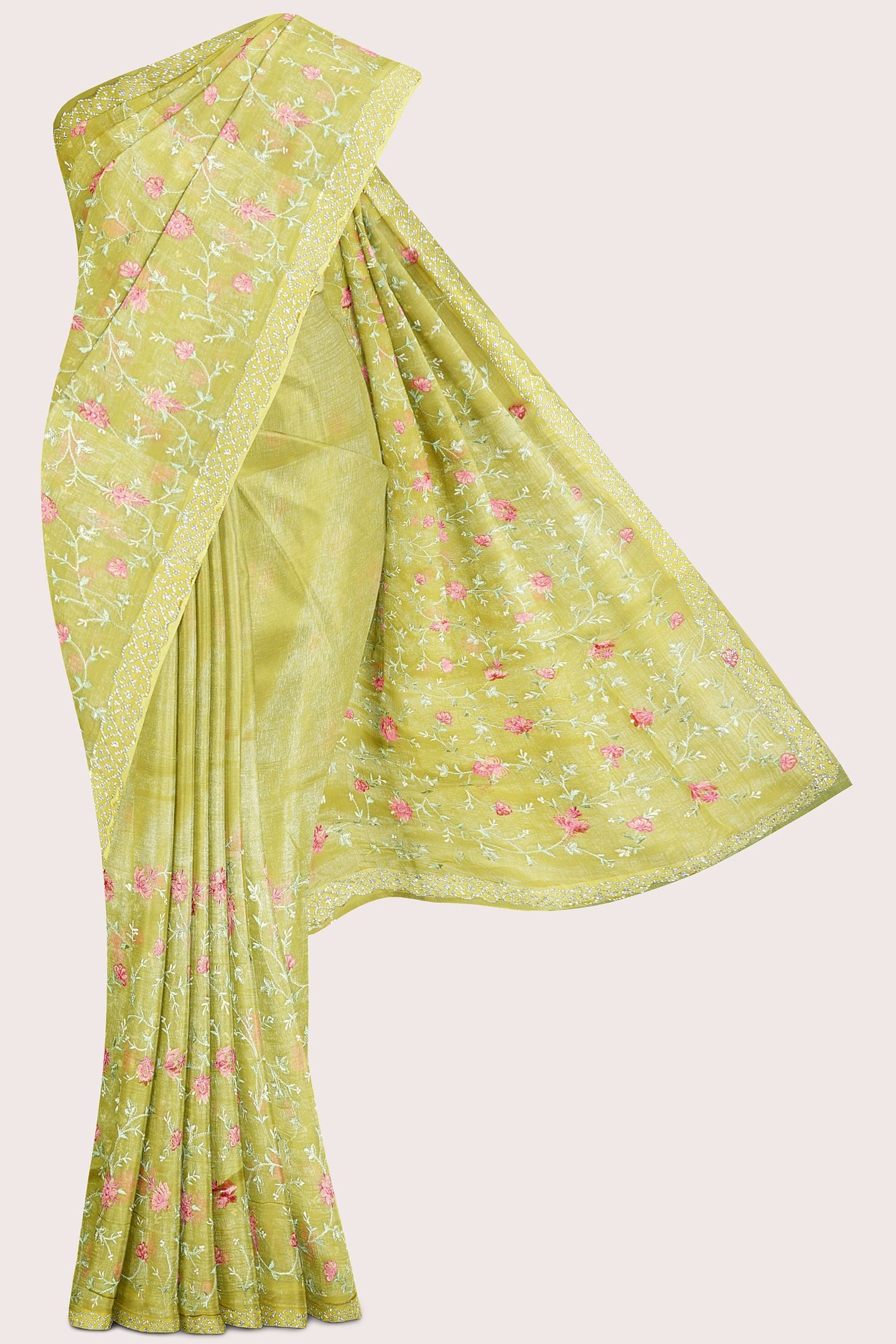 Shimmer Georgette Embroidery Yellow Saree