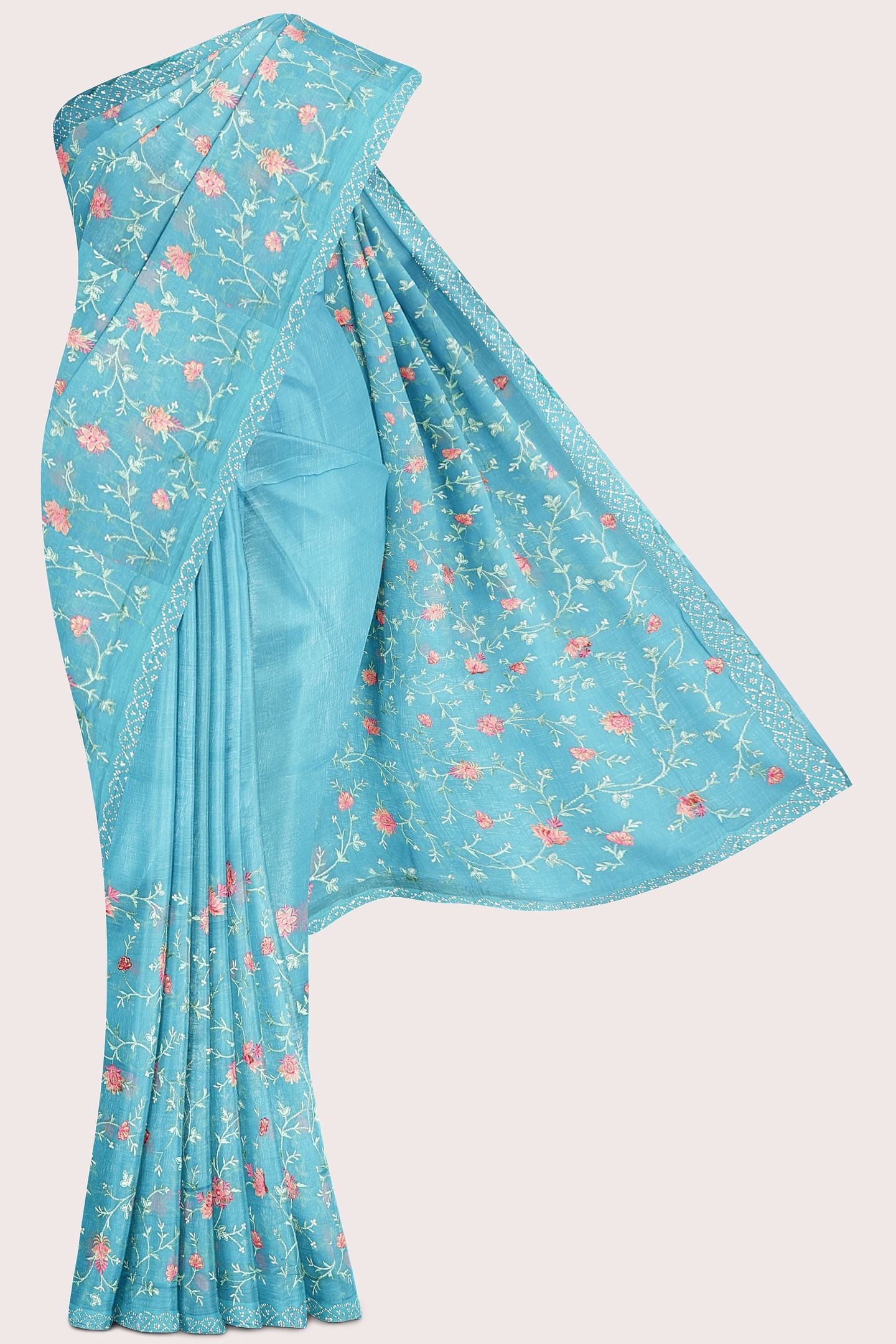 Shimmer Georgette Embroidery Light Blue Saree