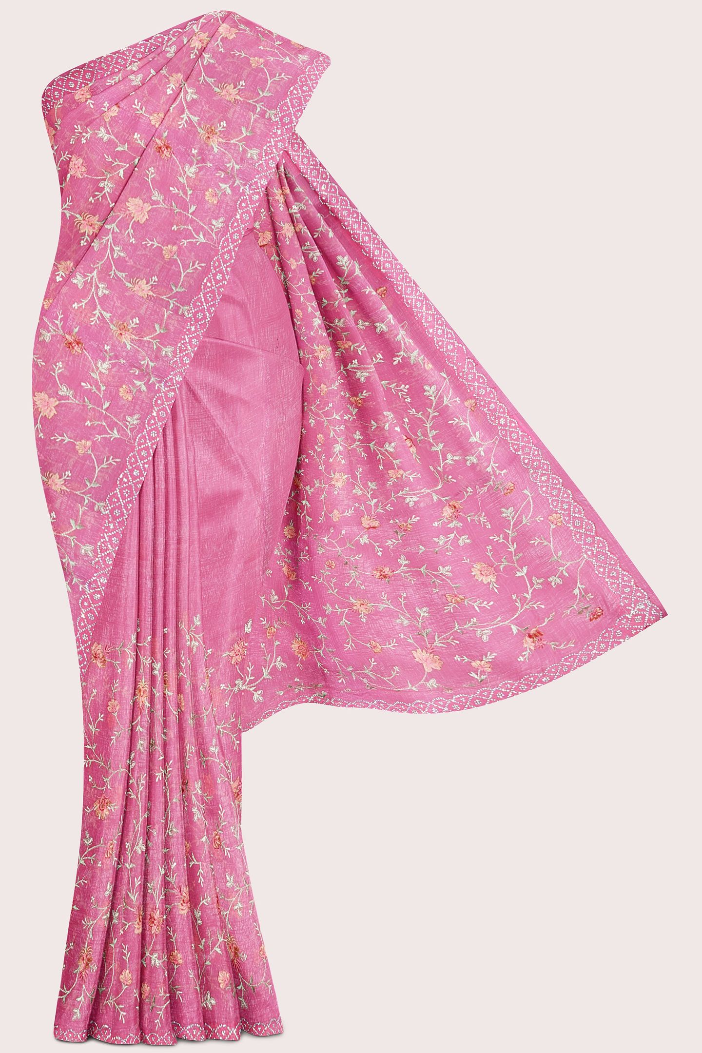 Shimmer Georgette Embroidery Bright Pink Saree