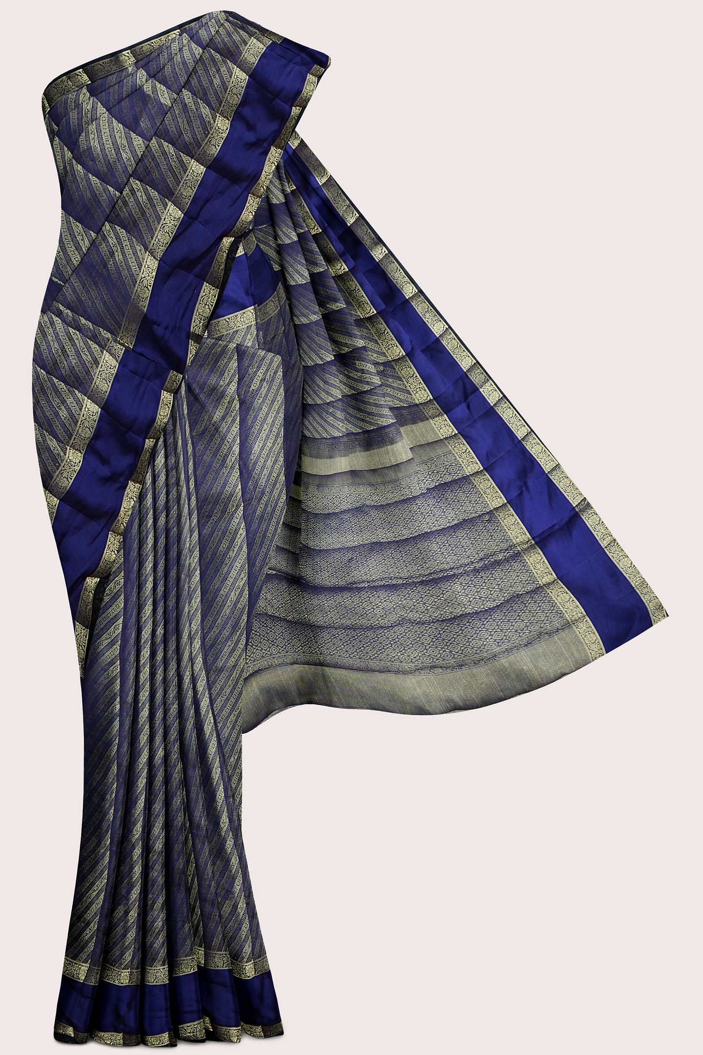 Tissue Silk Lehariya Weaving Dark Navy Blue Saree
