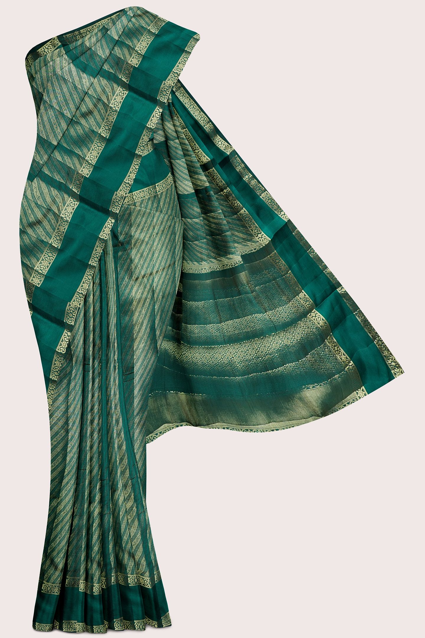 Tissue Silk Lehariya Weaving Dark Green Saree
