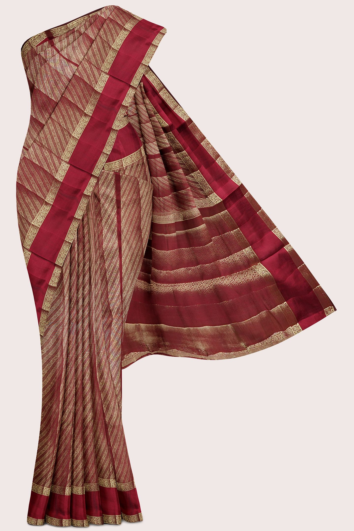 Tissue Silk Lehariya Weaving Dark Maroon Saree