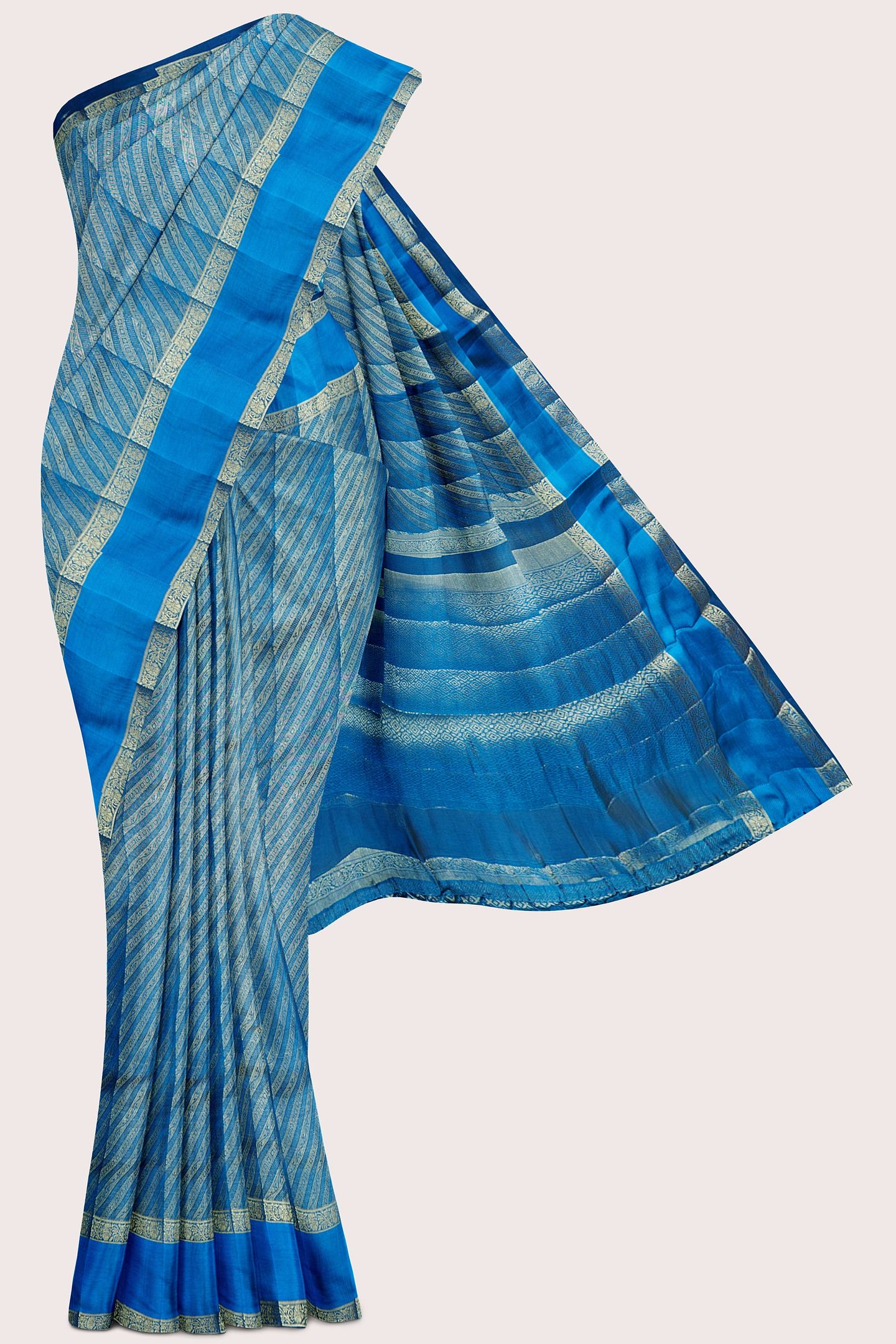 Tissue Silk Lehariya Weaving Bright Coppersulphate Blue Saree
