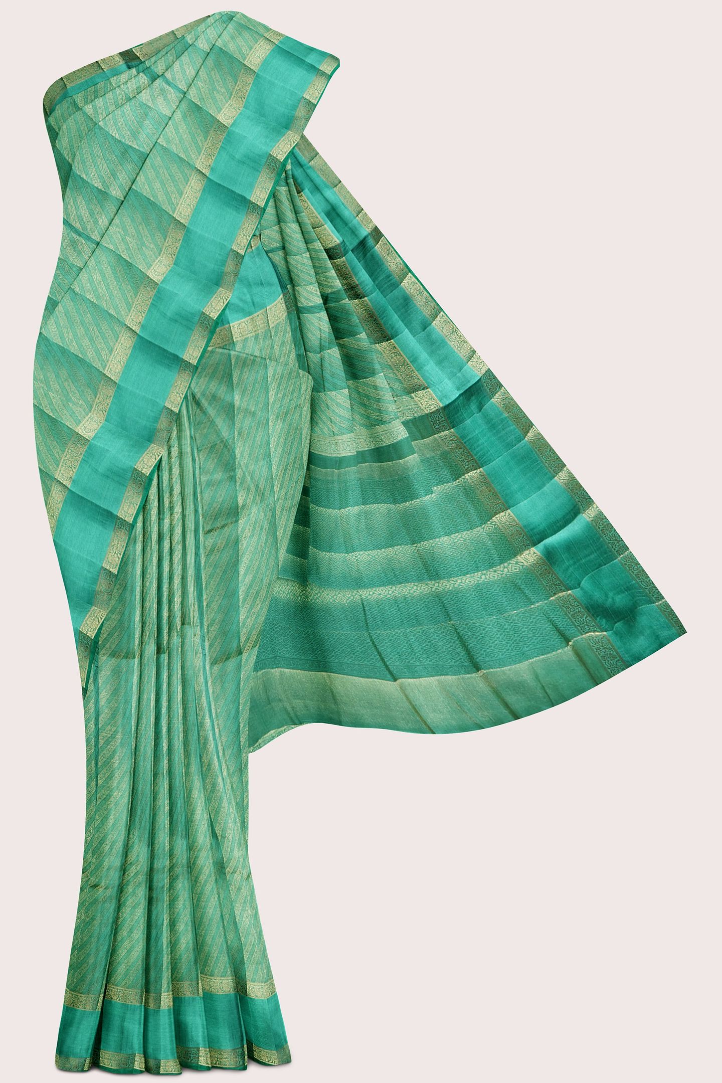 Tissue Silk Lehariya Weaving Teal Green Saree